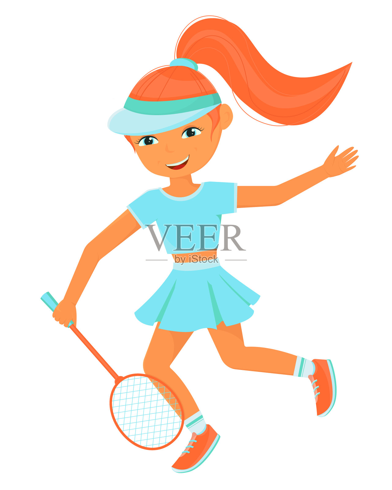 白色上孤立的小女孩打羽毛球的插图插画图片素材