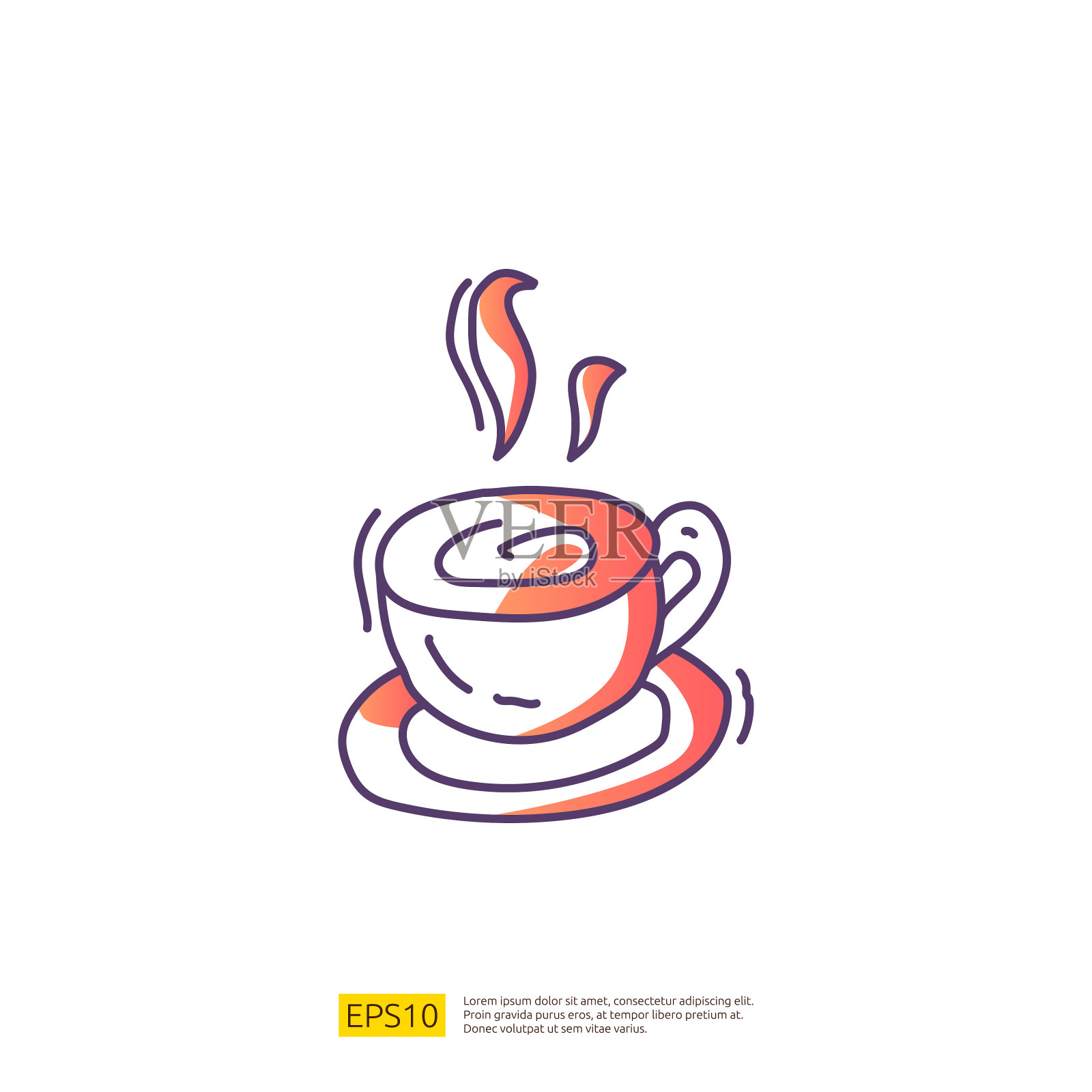 热咖啡杯咖啡概念矢量插图。手绘涂鸦渐变填充线条图标符号符号符号插画图片素材