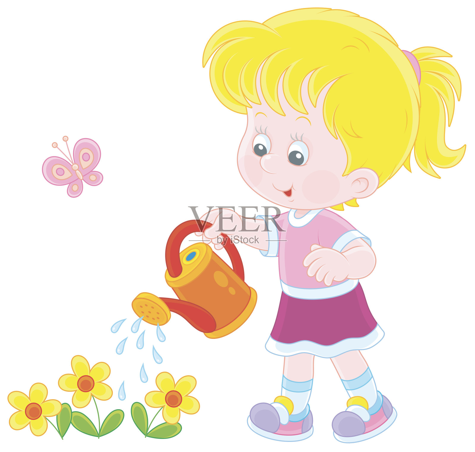 卡通小女孩浇花种树植树节素材免费下载_觅知网
