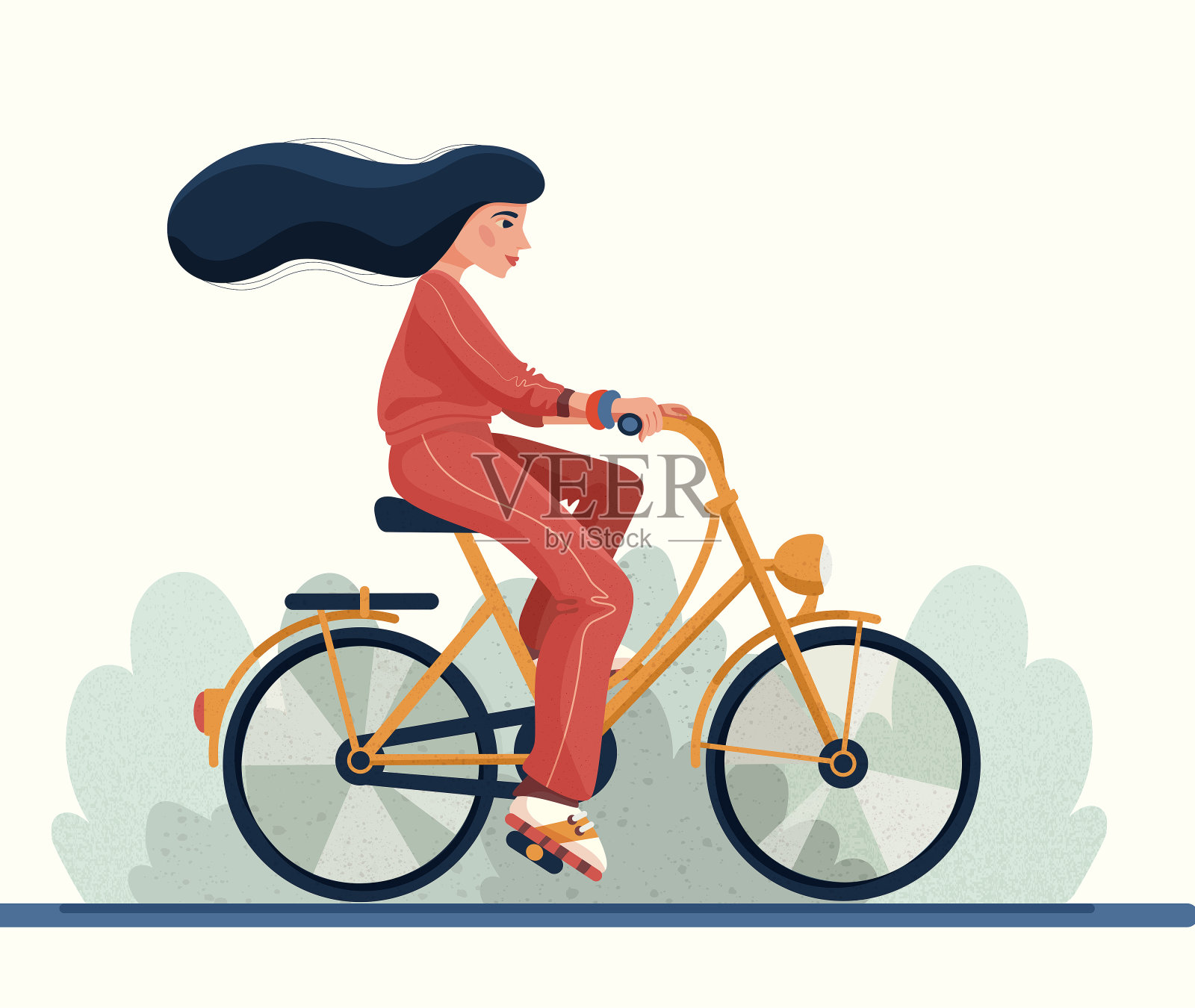 一个骑自行车的女孩插画图片素材
