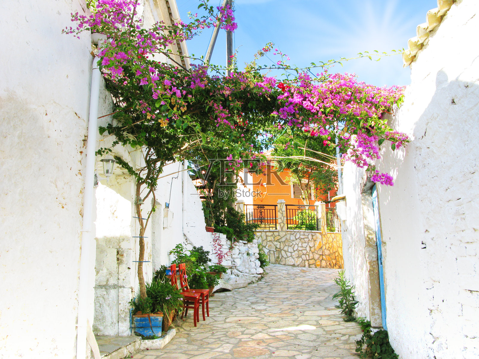 希腊的传统街道和房屋建筑细节照片摄影图片