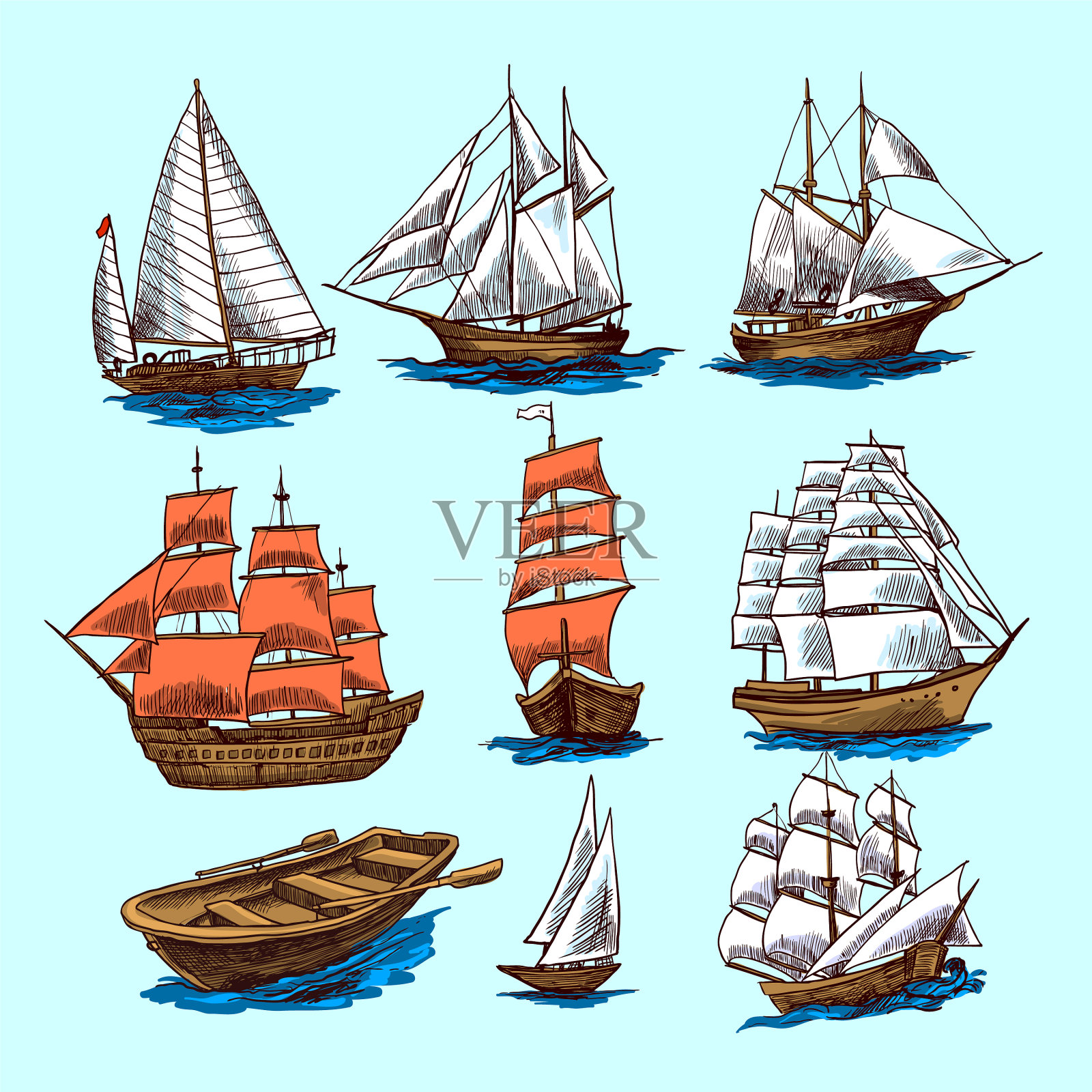 船和船素描集图标素材