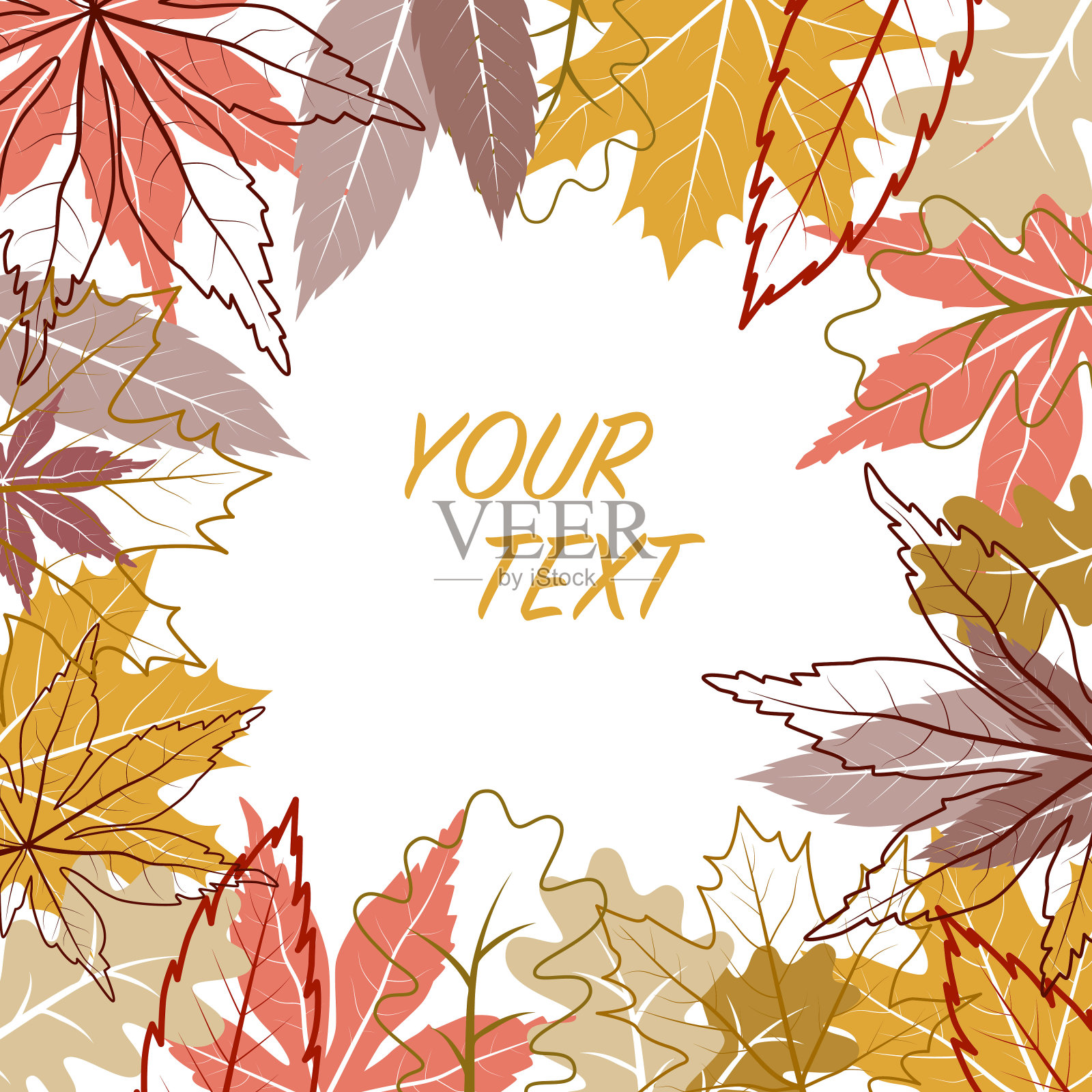 秋天的框架与多彩的轮廓轮廓的叶子。矢量插图的秋天组成。秋天,秋天的概念。插画图片素材