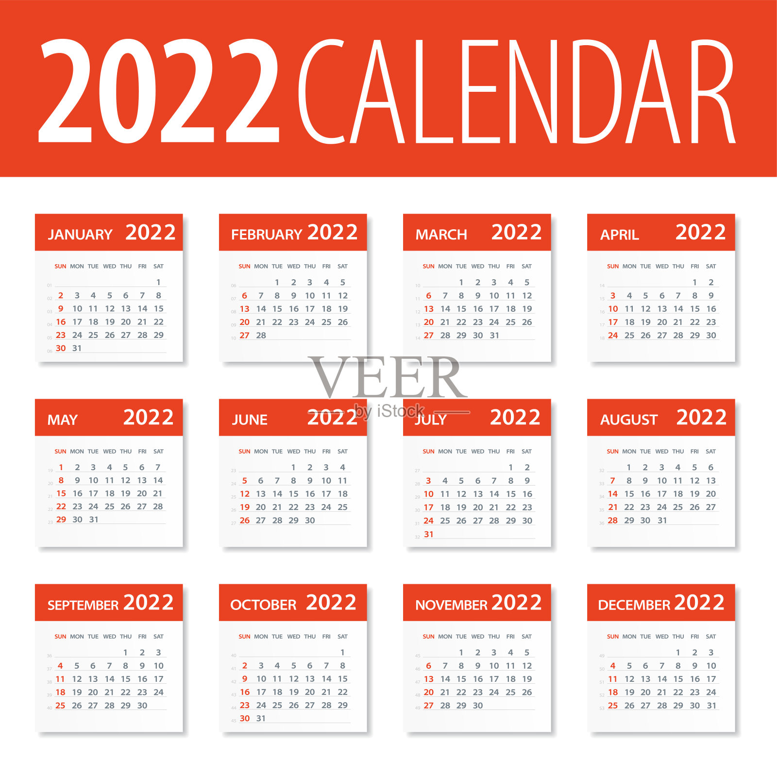 2022年日历叶设置-矢量插图设计模板素材