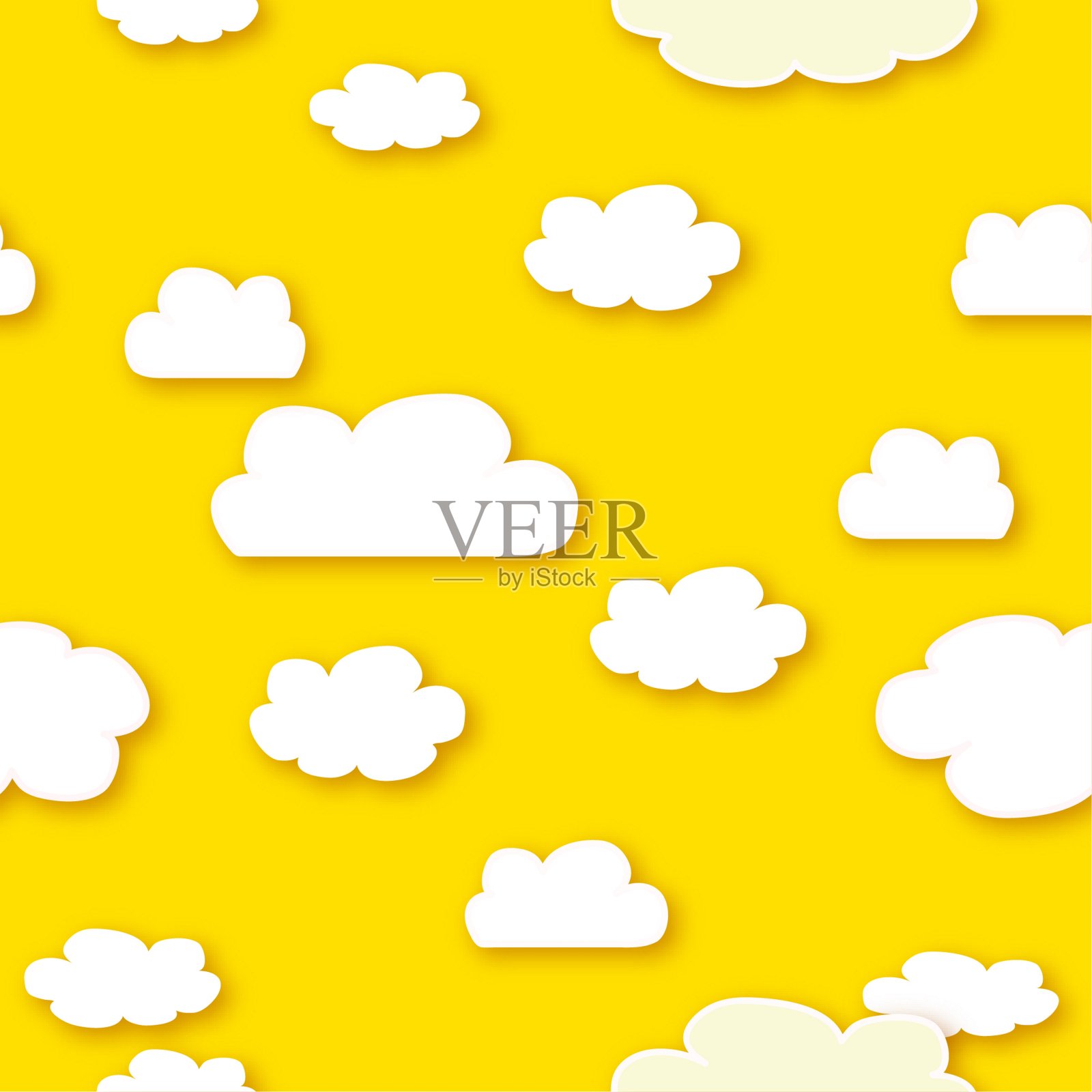 云无缝图案，黄白色背景，矢量绘图插画图片素材