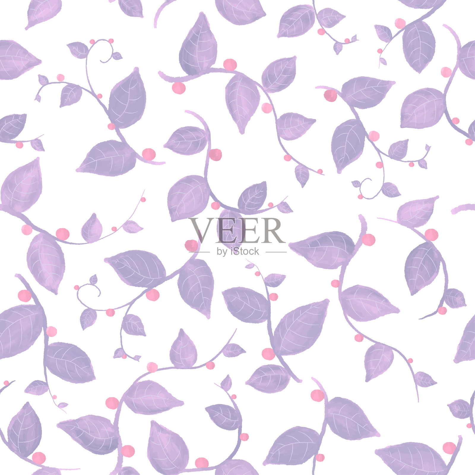 水彩花卉图案。白色背景上漂亮的树枝。用粉红色叶子印刷。无缝矢量纹理。可爱的紫色的模式。时尚打印机的优雅模板插画图片素材