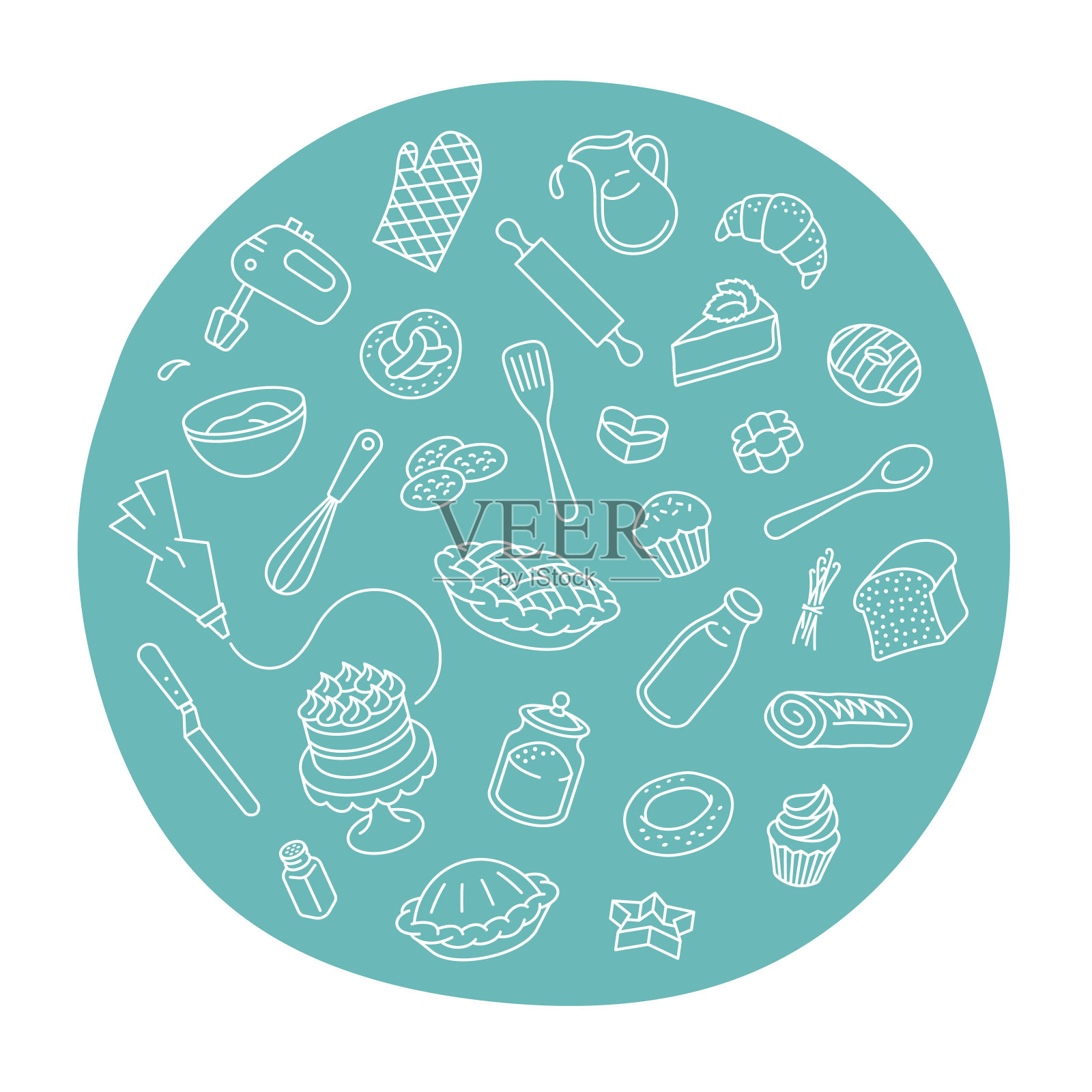 烘焙产品和烘焙工具线艺术标签插画图片素材