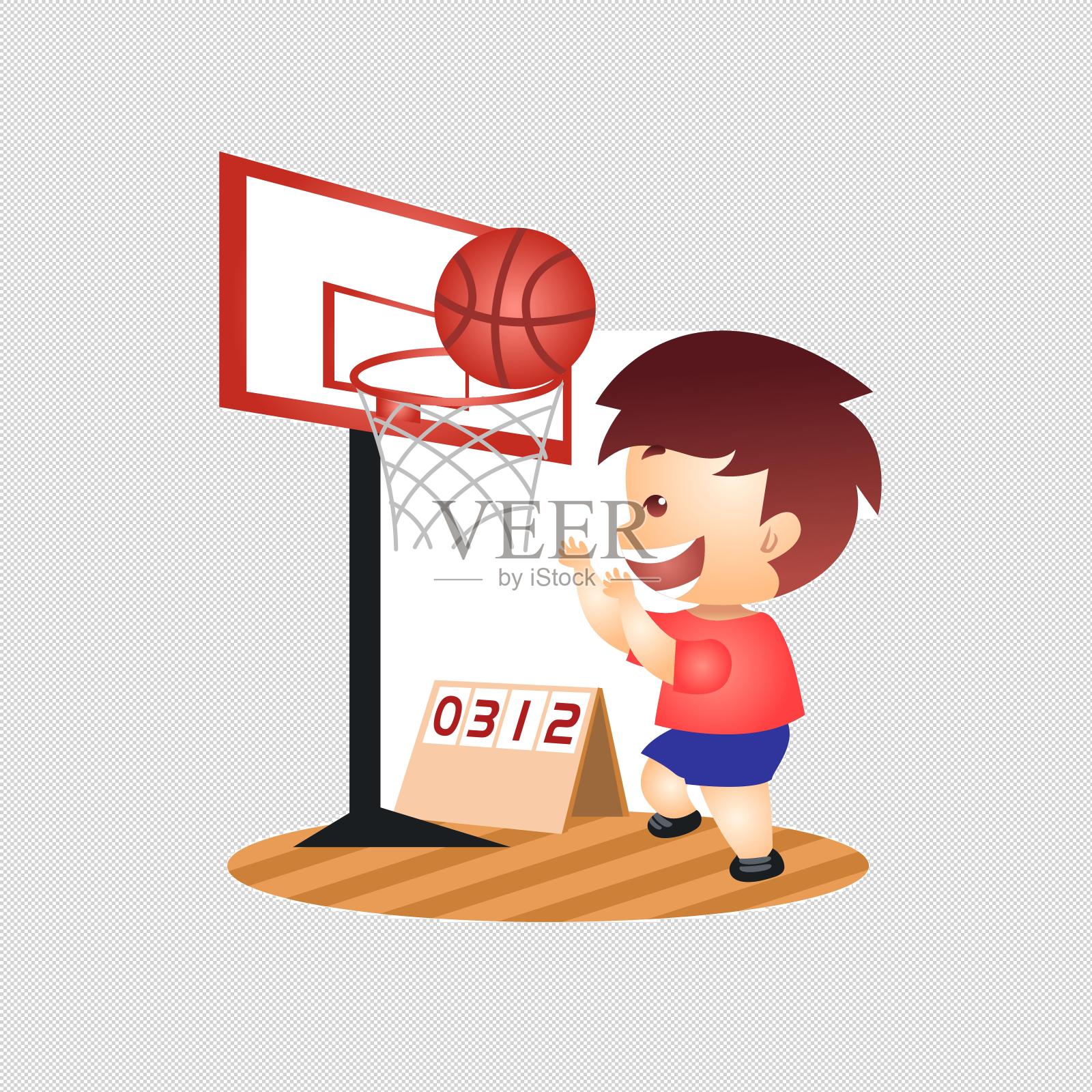 儿童节小男孩打篮球插画设计元素图片