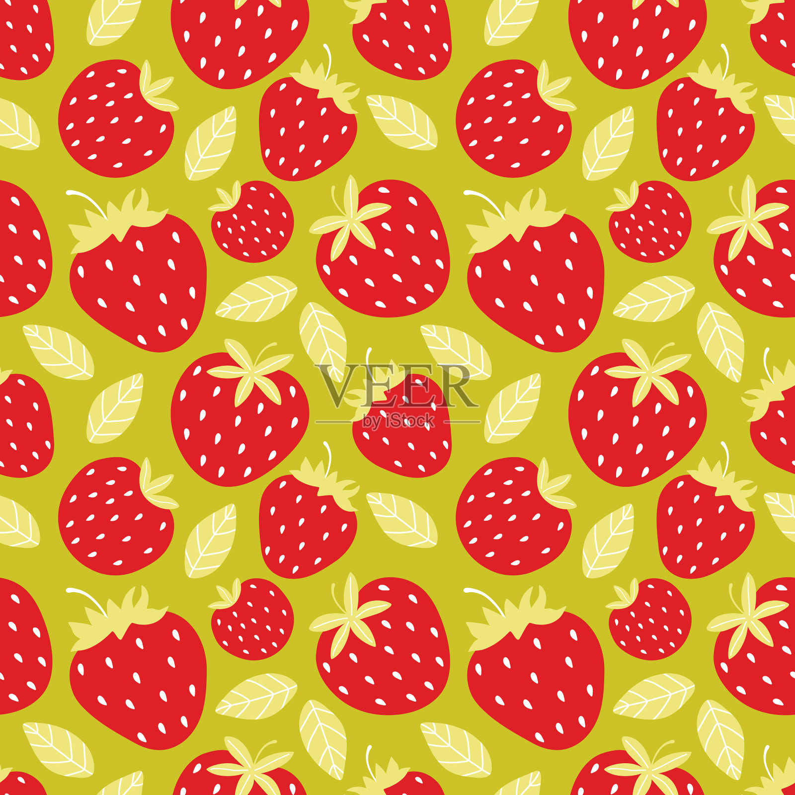 无缝图案多汁的红草莓上插画图片素材