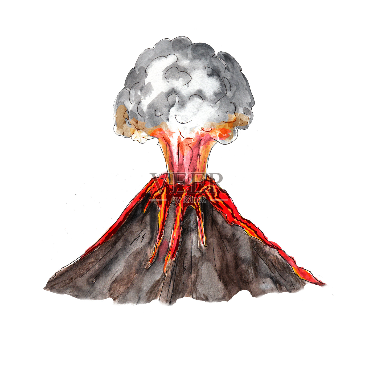 水彩火山插图孤立在白色的背景插画图片素材