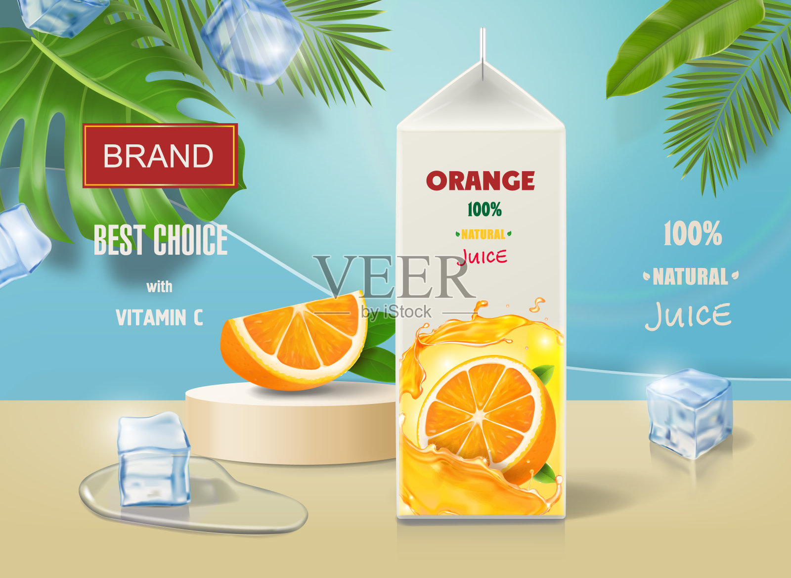 橙汁海报与冰块橙水果插画图片素材
