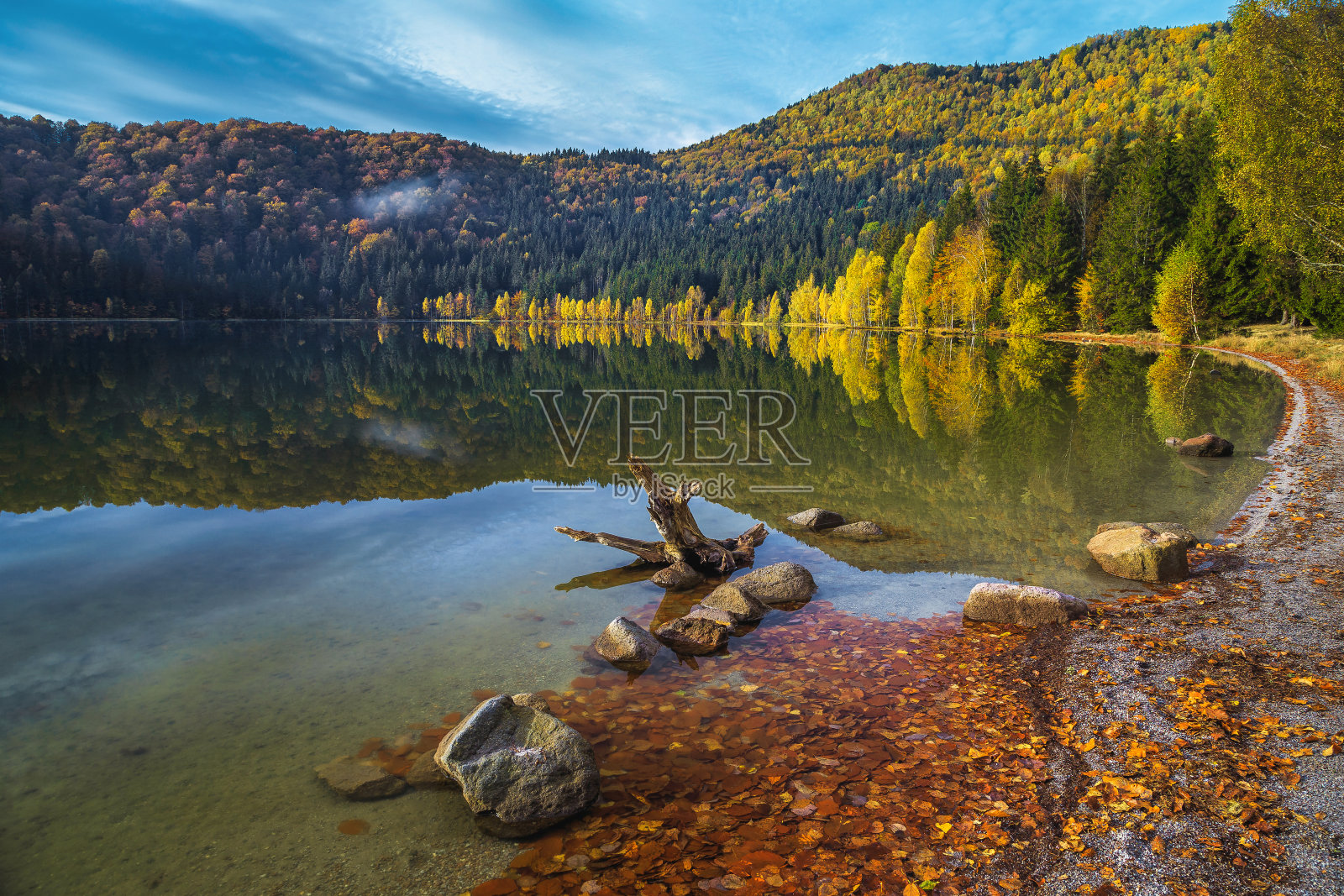 罗马尼亚，秋色斑斓的森林和圣安娜湖照片摄影图片