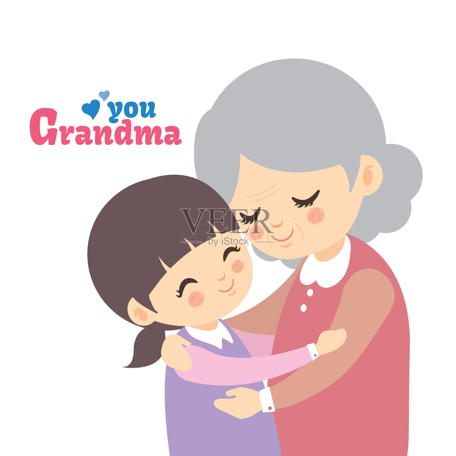 卡通奶奶和孙女拥抱在一起设计元素图片