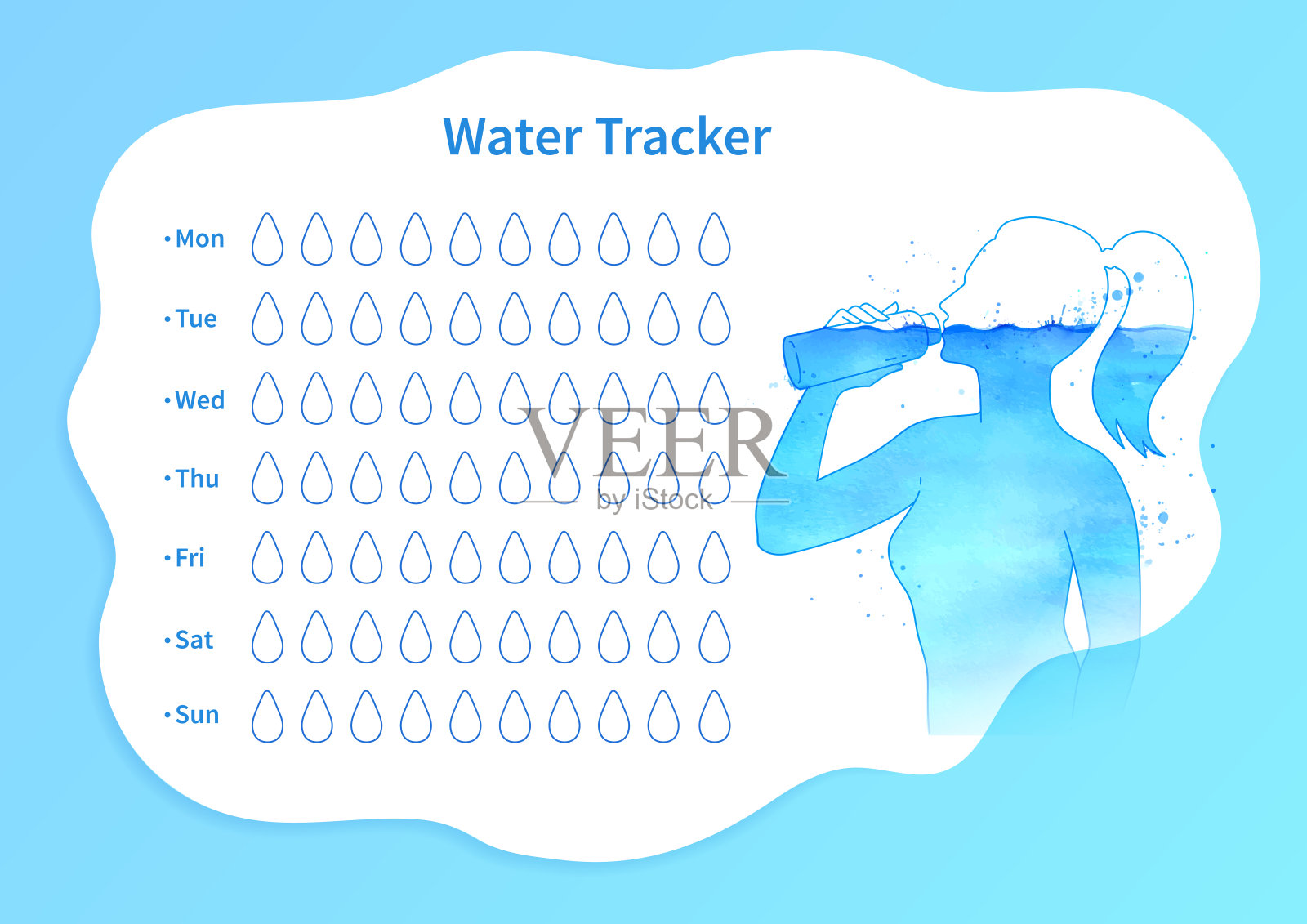 水追踪器模板与女性剪影设计元素图片