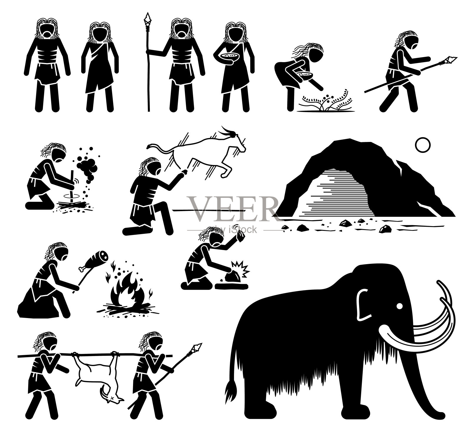 史前史前旧石器时代旧石器时代古人类。插画图片素材