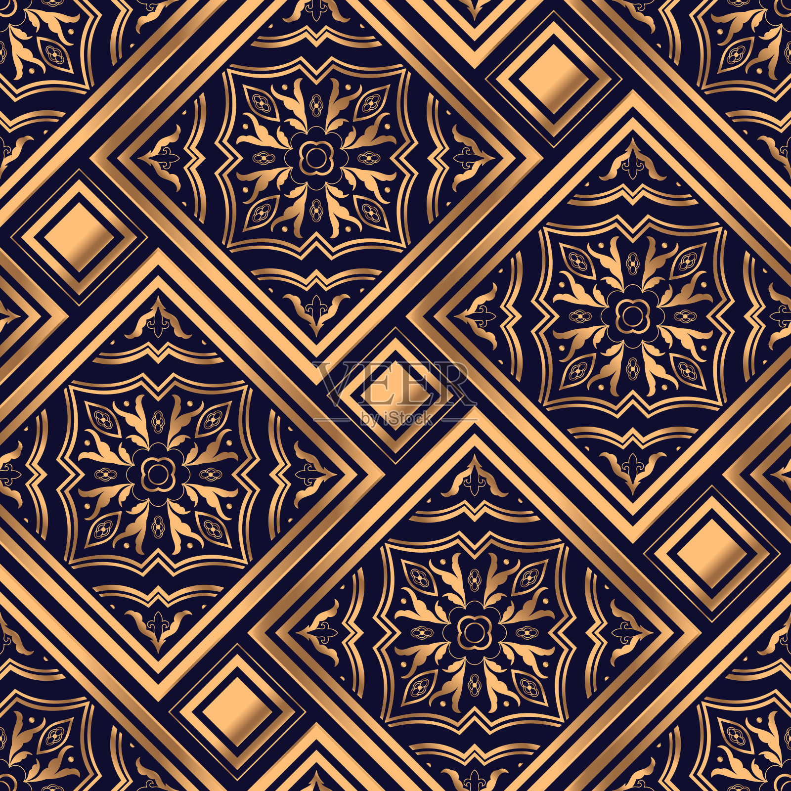 金色阿拉伯式皇家图案无缝矢量。阿拉伯瓷砖奢华背景插画图片素材
