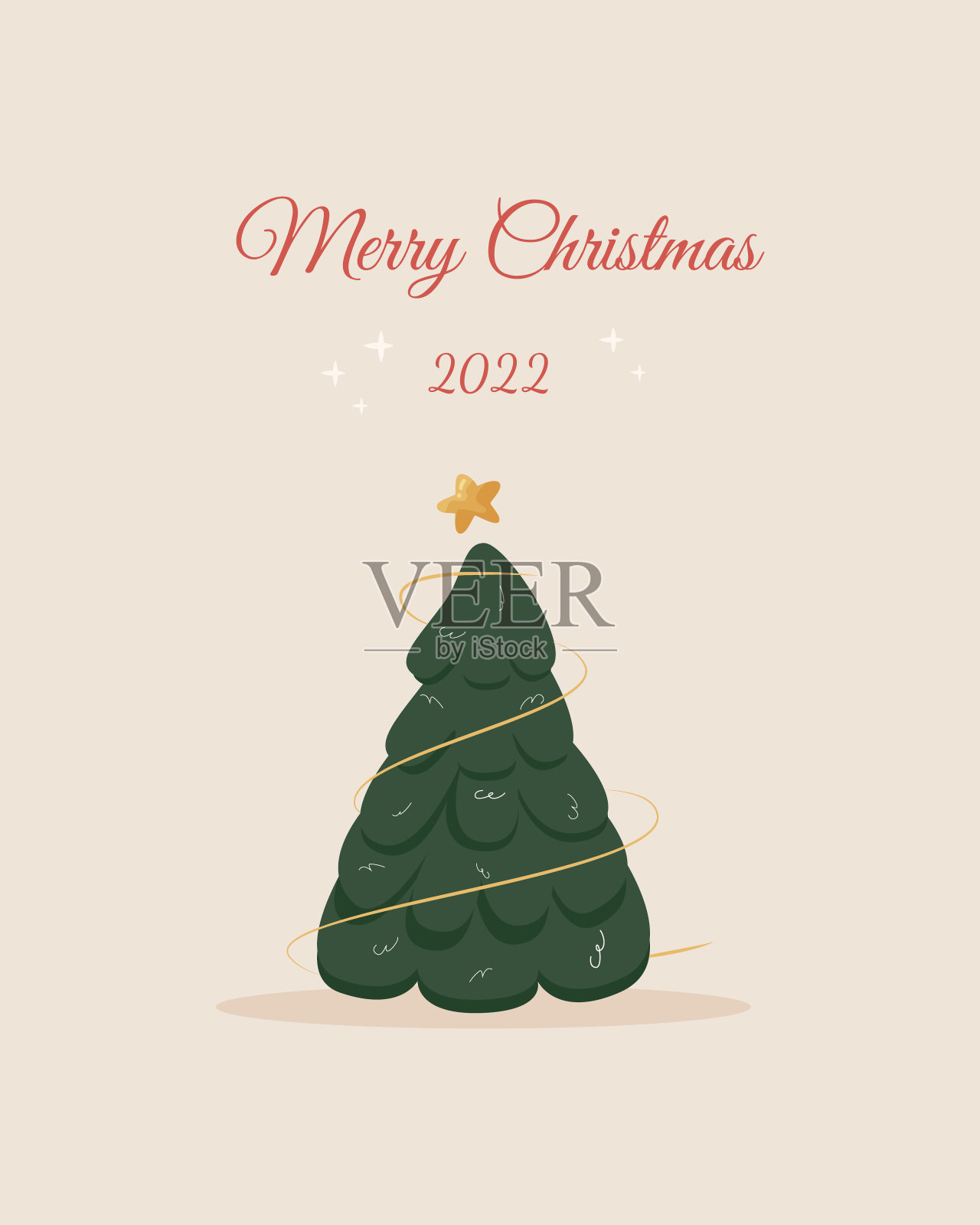 圣诞快乐贺卡模板与圣诞树。设计元素。矢量图插画图片素材