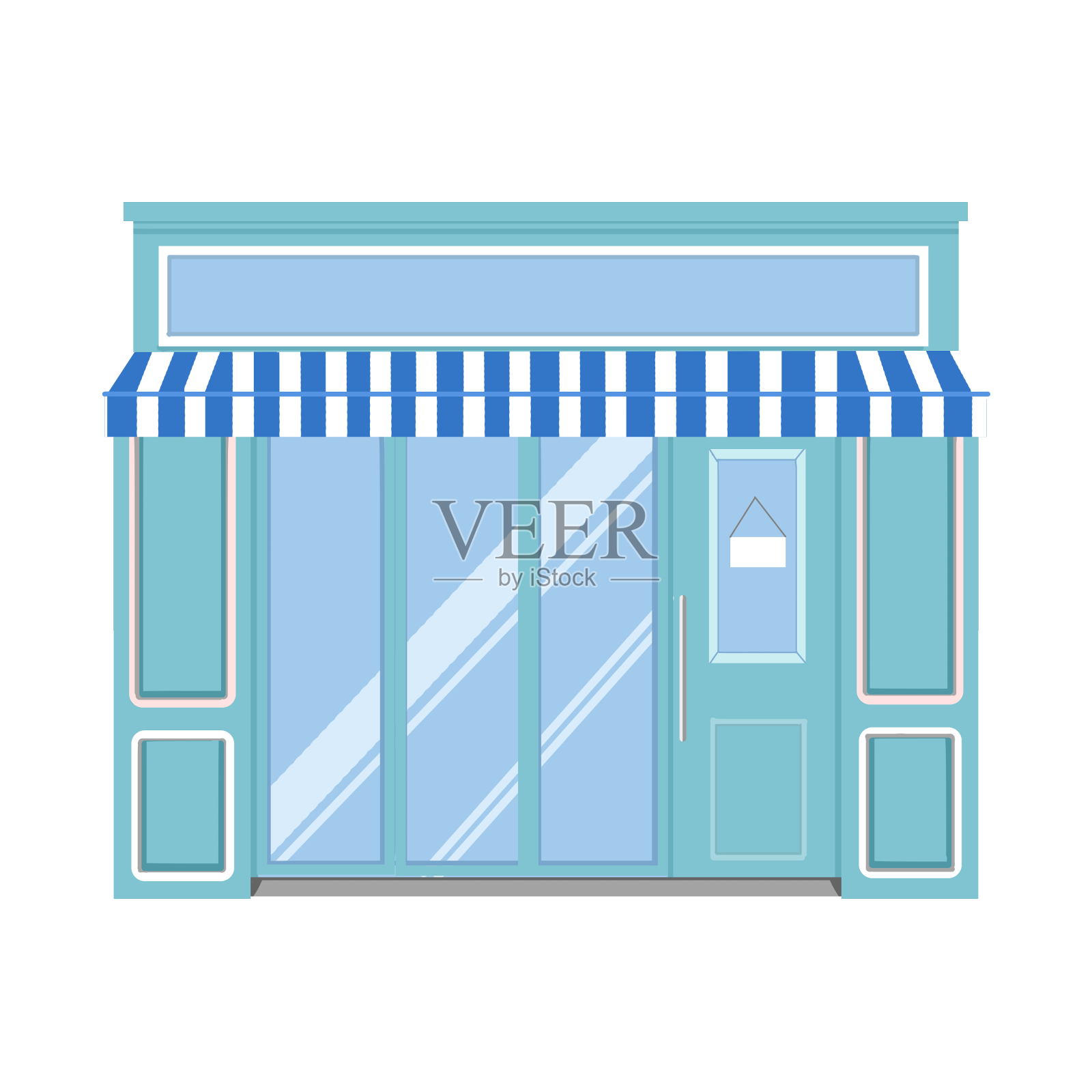蓝色甜美方形扁平风店铺门面设计元素图片