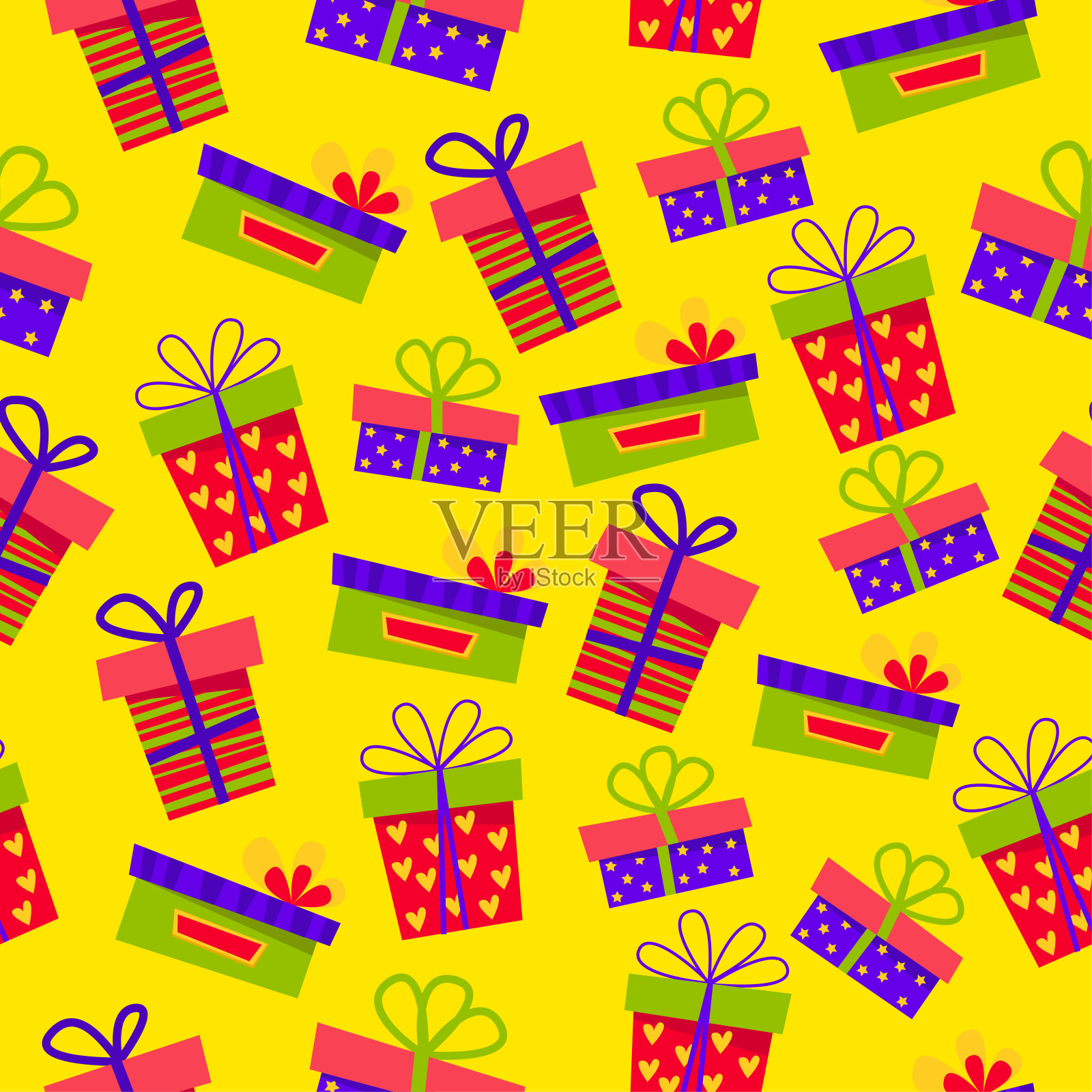 圣诞节无缝模式与礼物上的黄色背景。插画图片素材