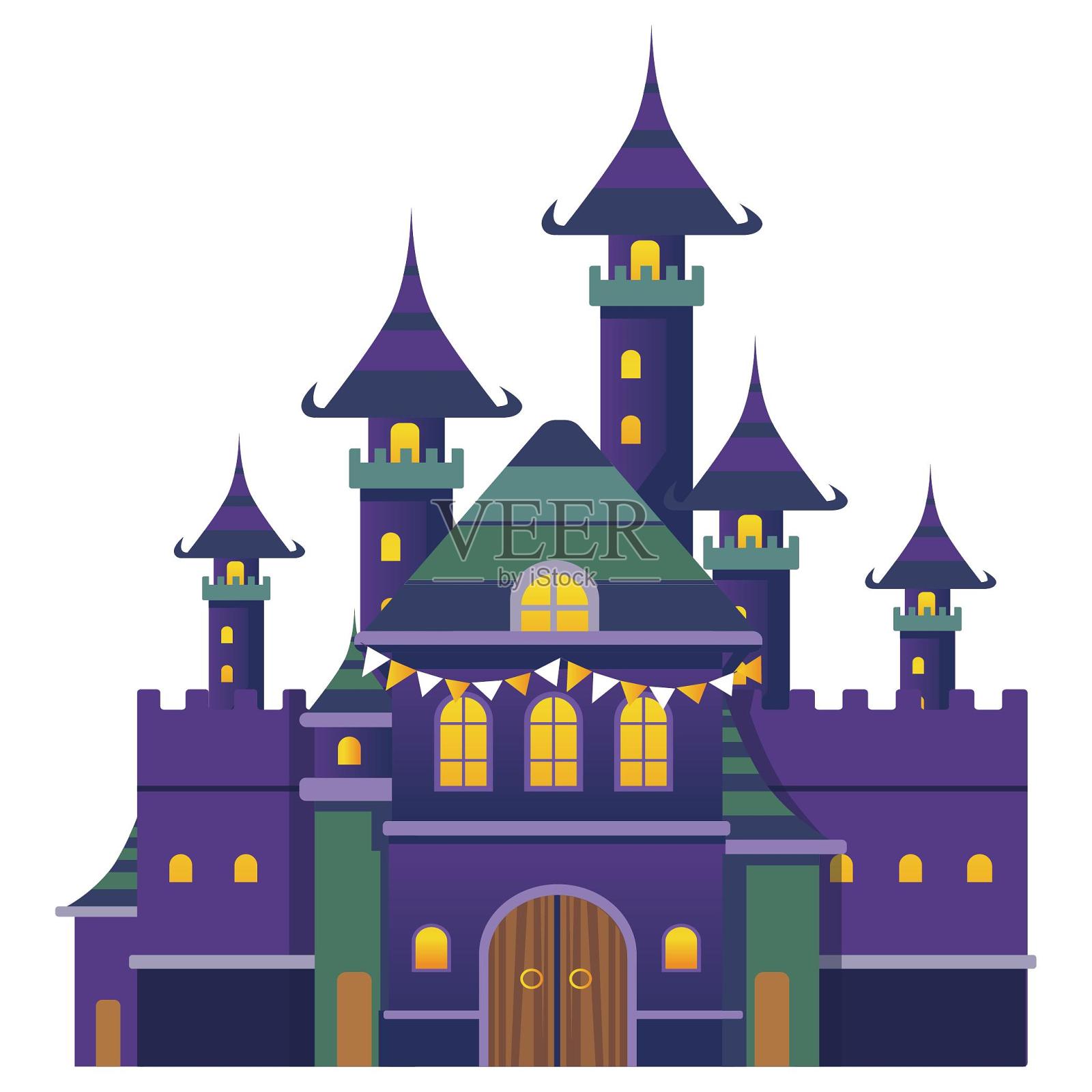 万圣节扁平城堡鬼屋卡通元素设计元素图片