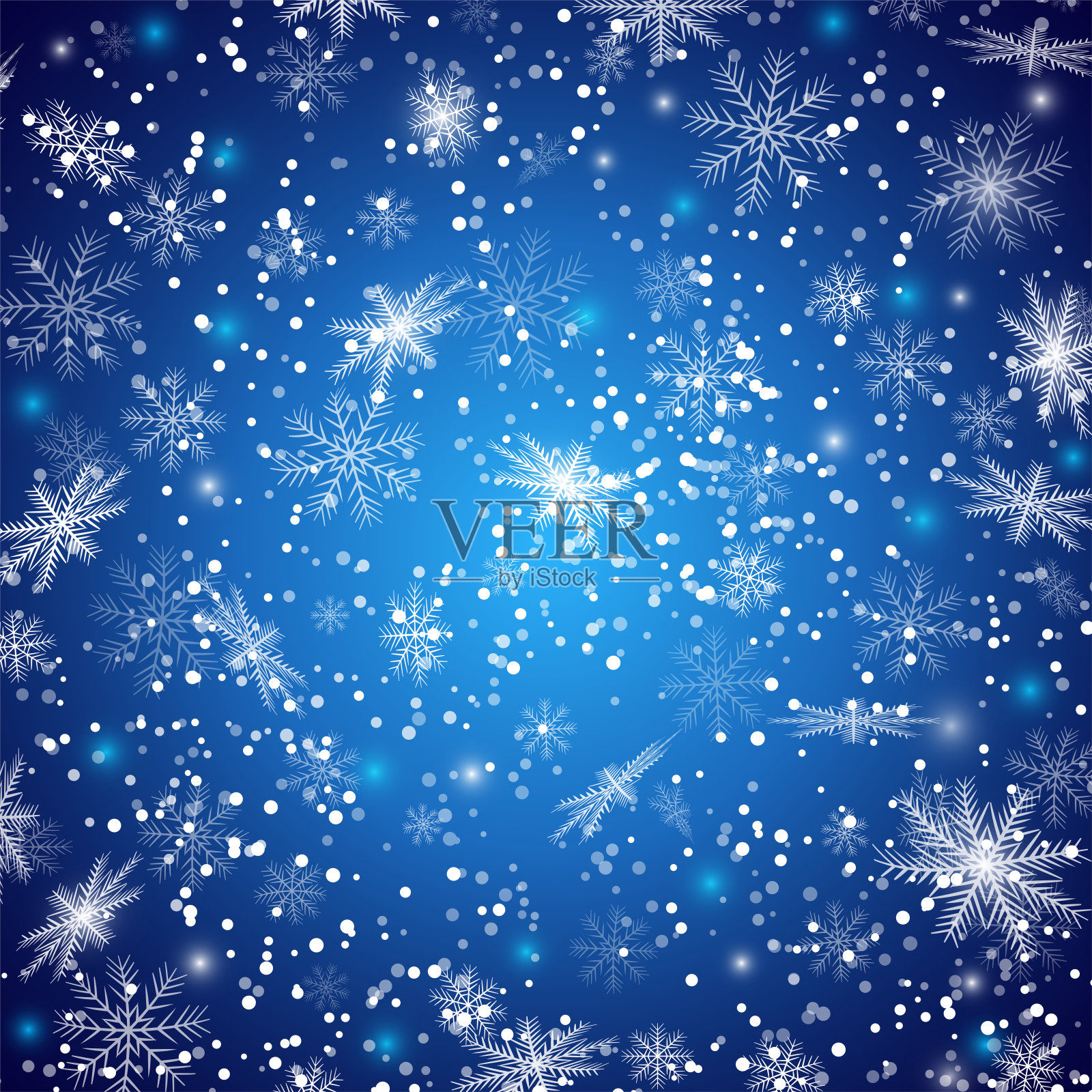 圣诞节蓝色的背景与飞舞的雪花插画图片素材