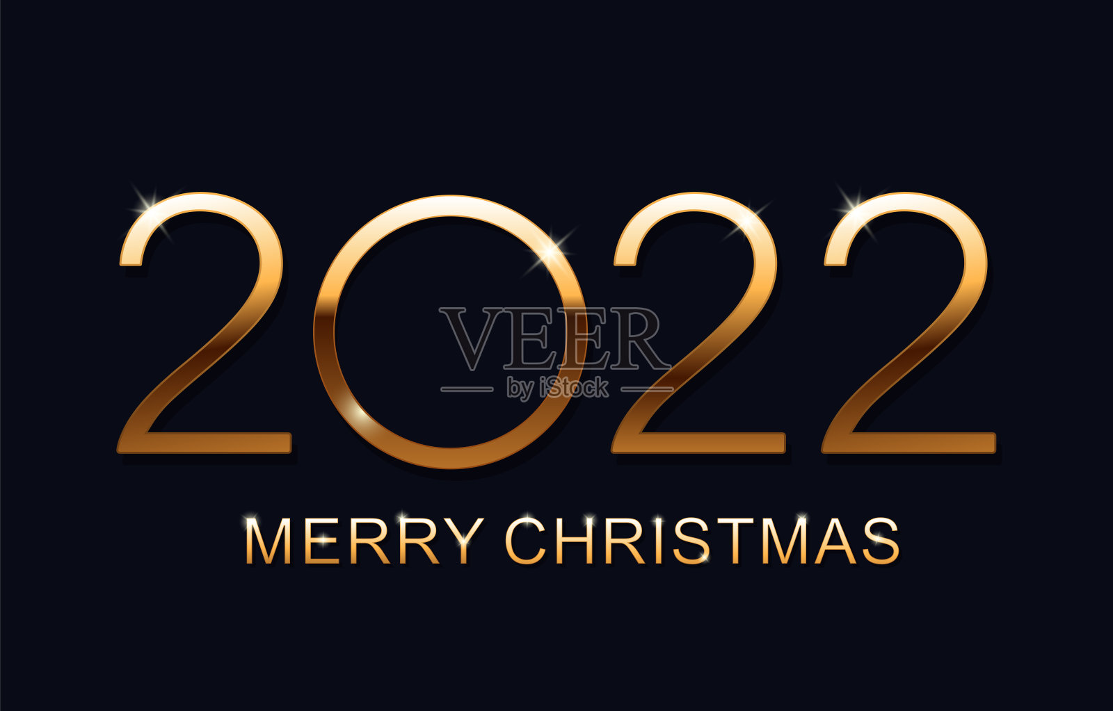 圣诞快乐，新的2022年快乐。优雅的金色文字与灯光。设计模板素材