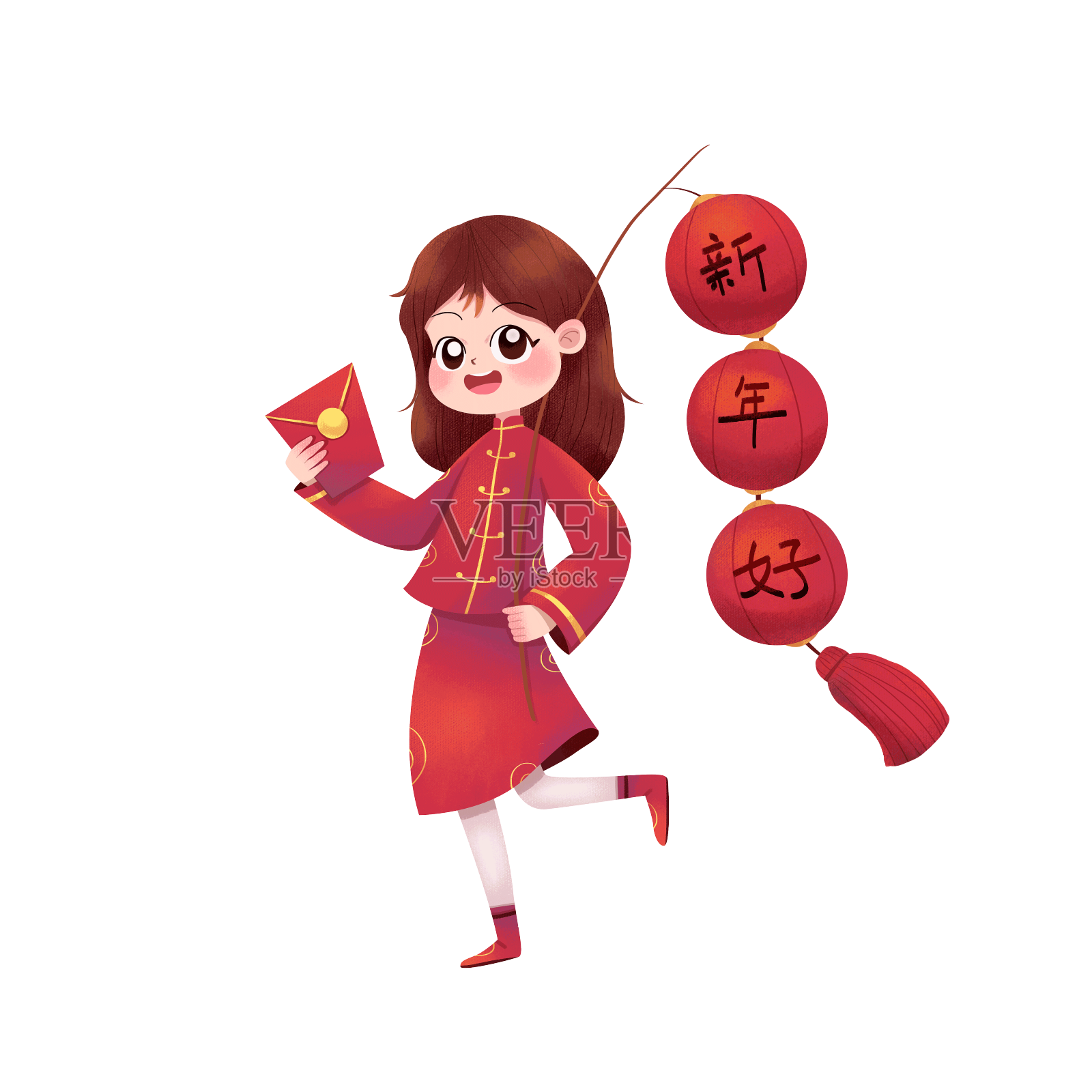 喜庆中国年新年福娃送祝福拿红包设计元素图片