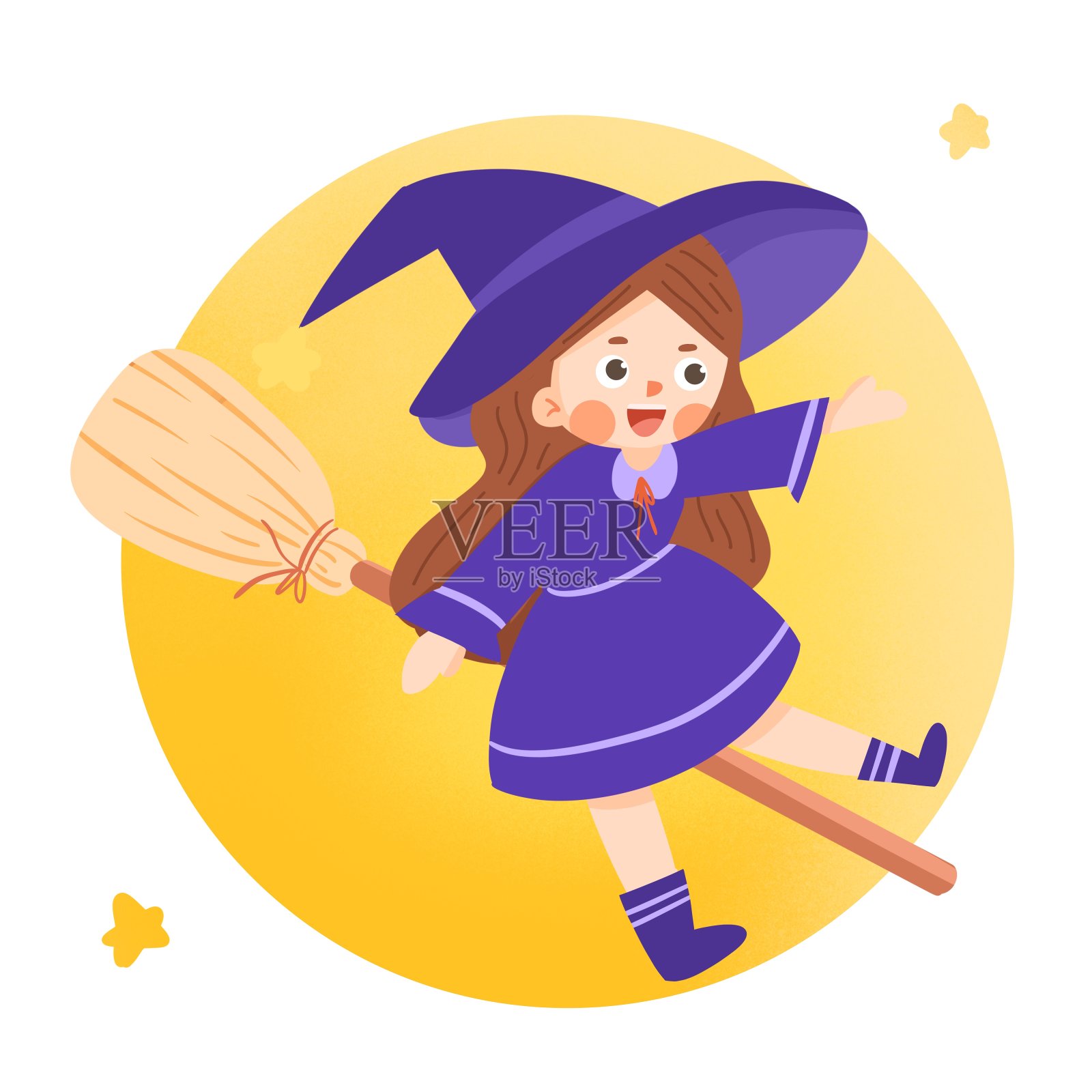 卡通骑魔法扫帚的女巫矢量图片素材-编号30745445-图行天下