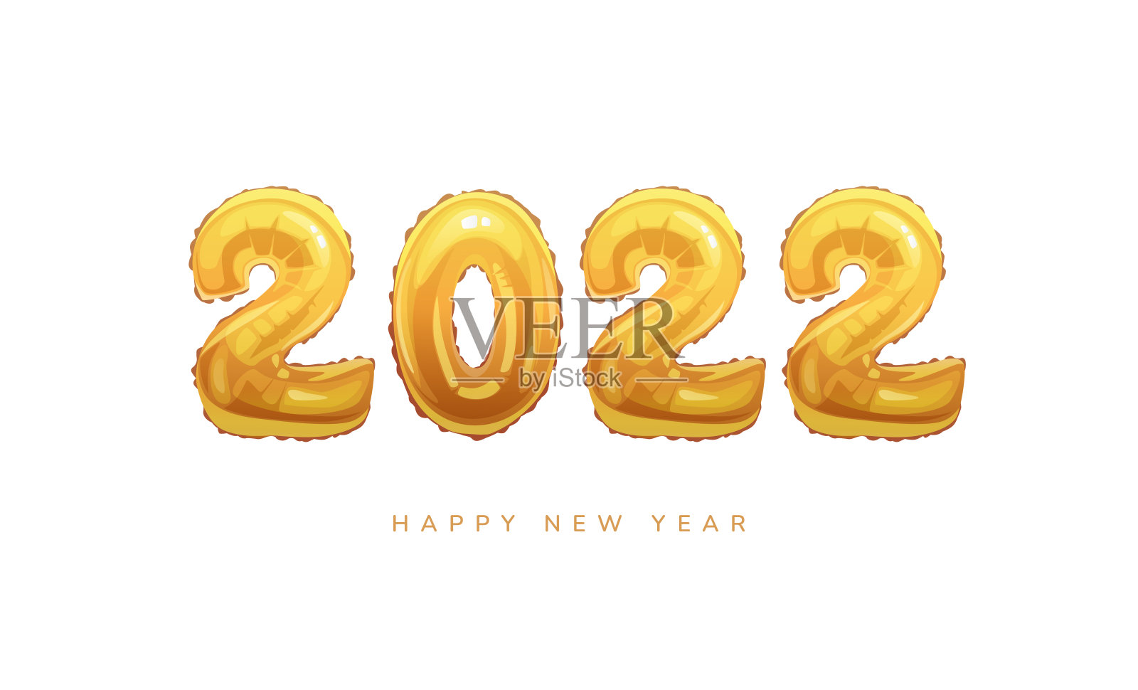 2022年新年快乐贺卡与金色充气气球隔离在白色。矢量氦数字，亮晶晶喜庆数字，春节装饰，农历节日装饰插画图片素材