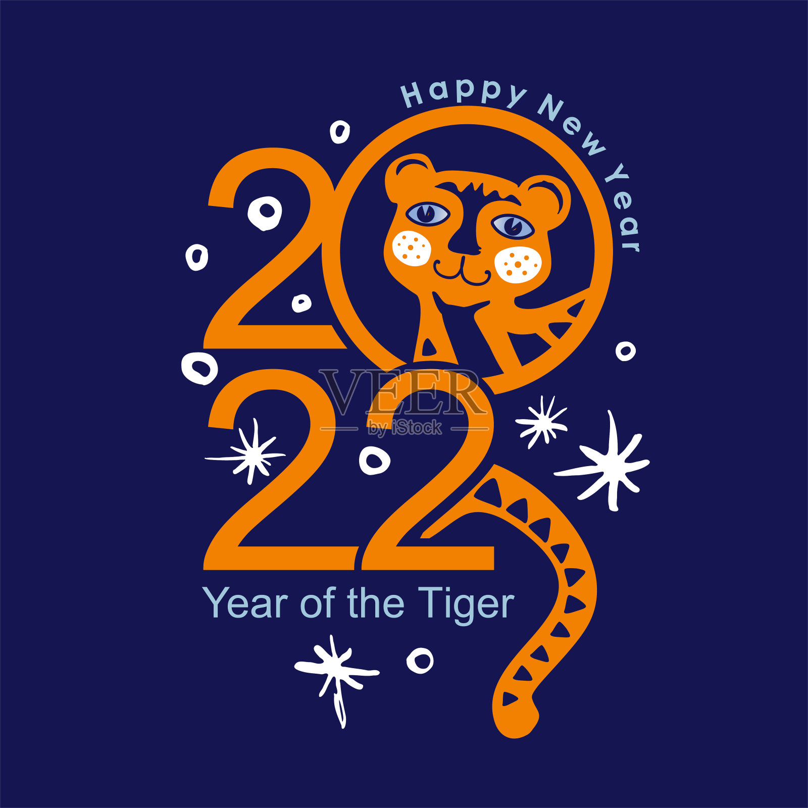 老虎和雪快乐。2022. 新年快乐。向量的卡片。插画图片素材
