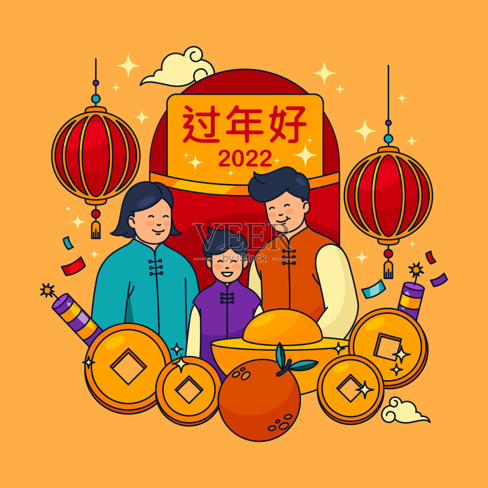 中国新年贺卡或传单，2022设计模板素材