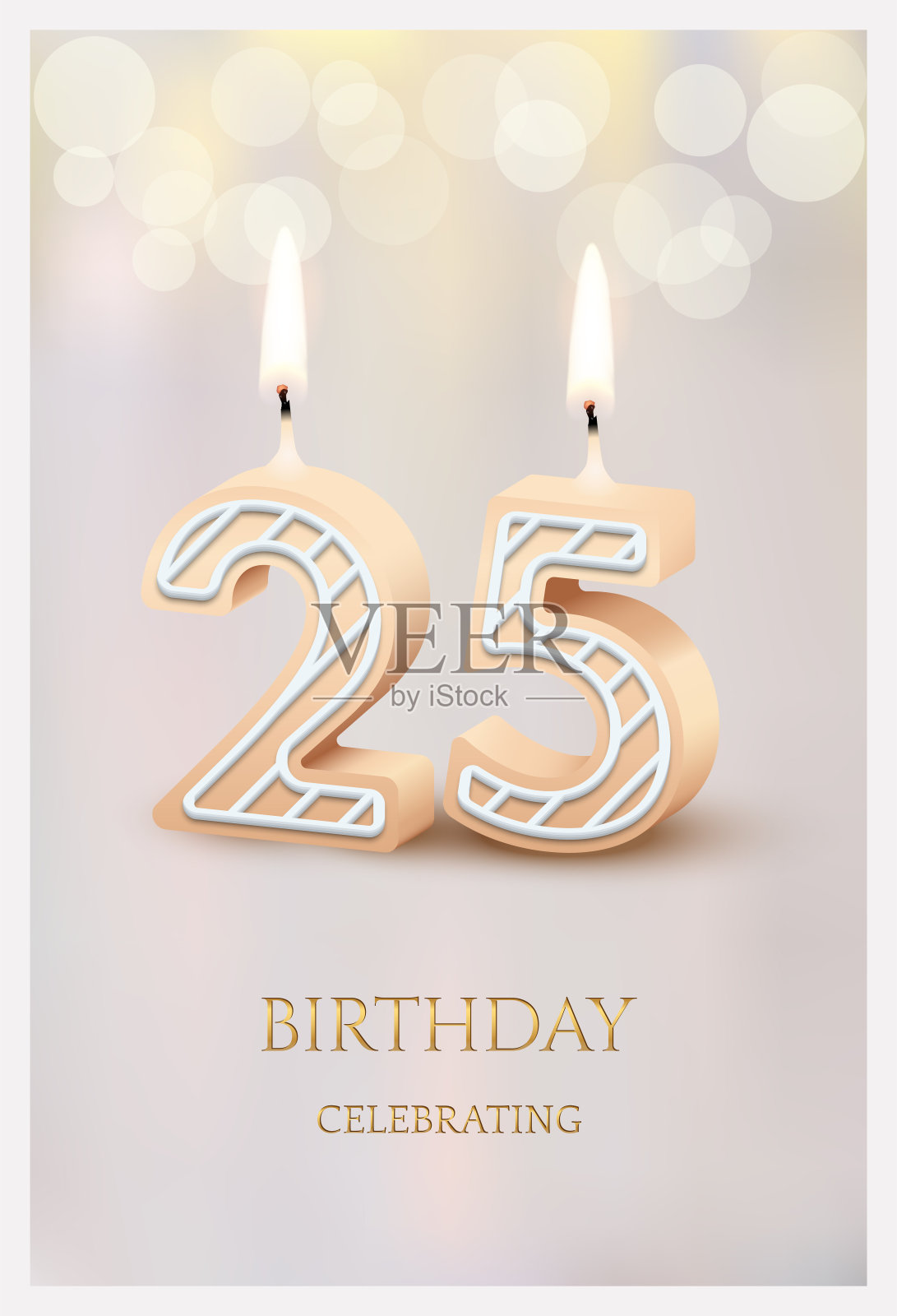 生日快乐贺卡与25个数字蜡烛，3d烛光模板设计插画图片素材
