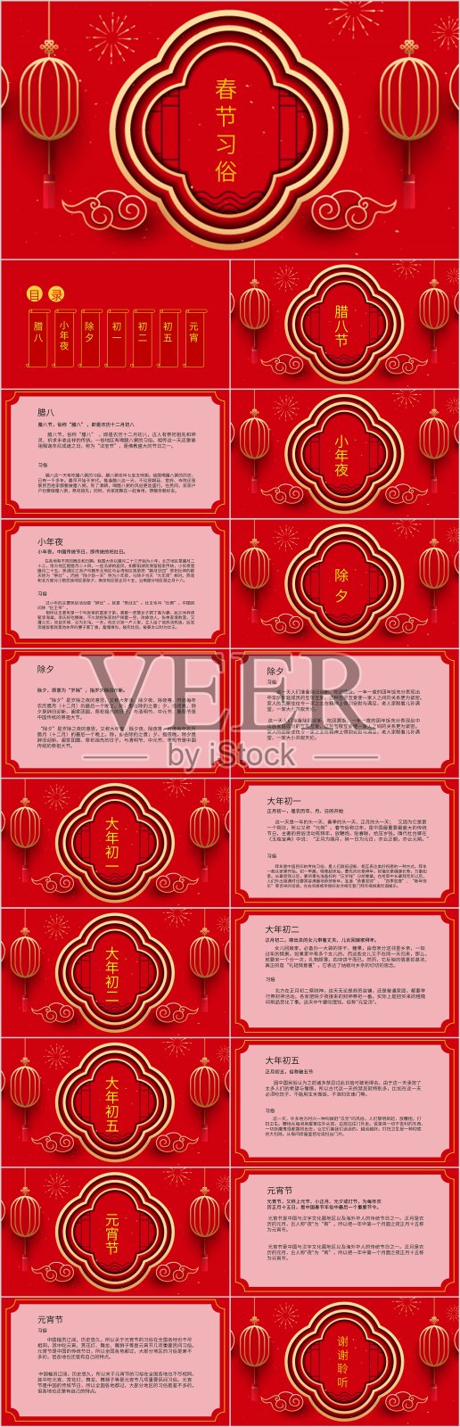 红色喜庆春节新年习俗介绍PPT模板设计模板素材