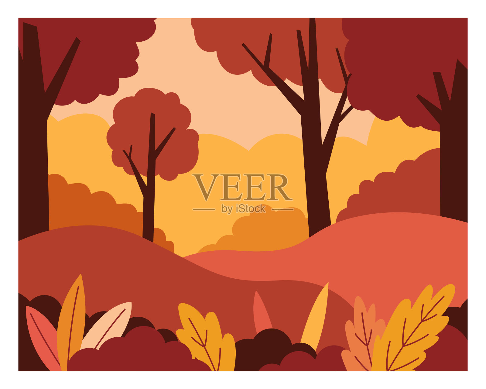 一个矢量画的秋天在森林插图。插画图片素材
