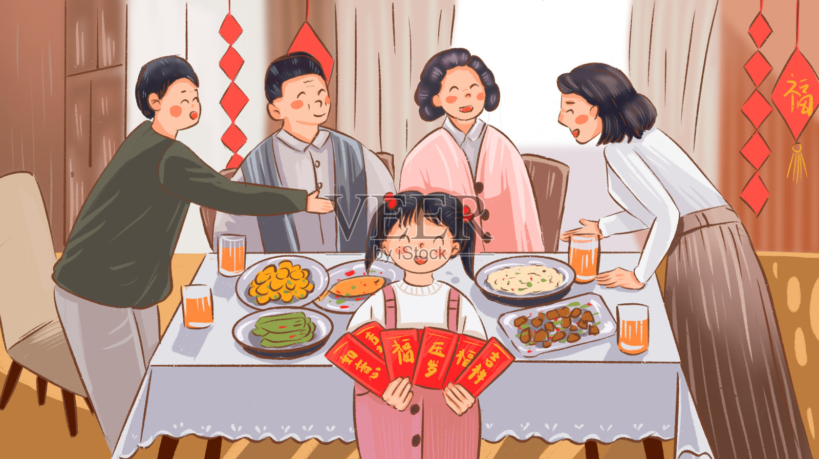 冬至一家人包饺子团圆饭插画海报插画图片素材