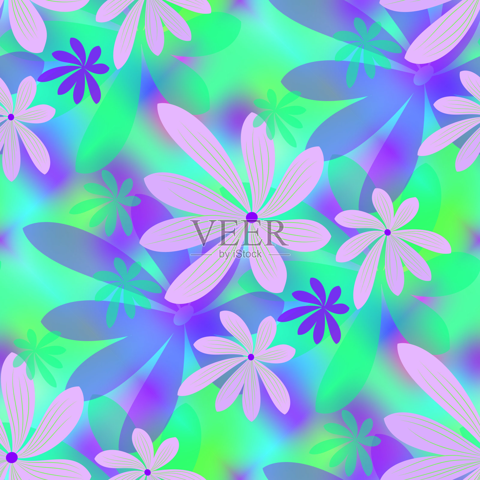 矢量花卉无缝时尚抽象图案粉彩蓝色绿色面料设计插画图片素材