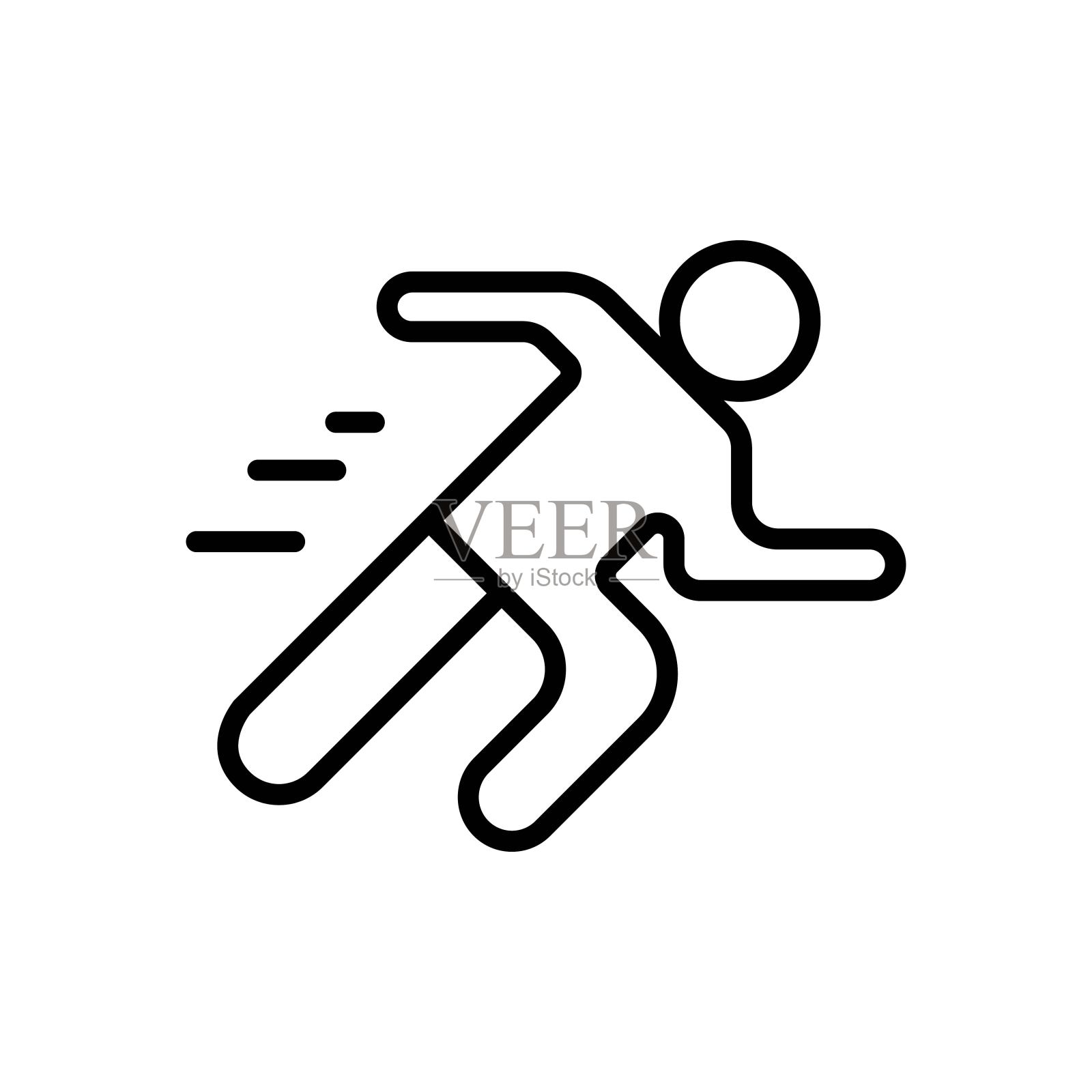 跑步男子黑色轮廓图标。退出的象征。运动,运动的概念。时髦的平面符号，标志孤立的白色用于:插图，标志，应用程序，设计，web，开发，ui, ux, gui。向量EPS 10图标素材