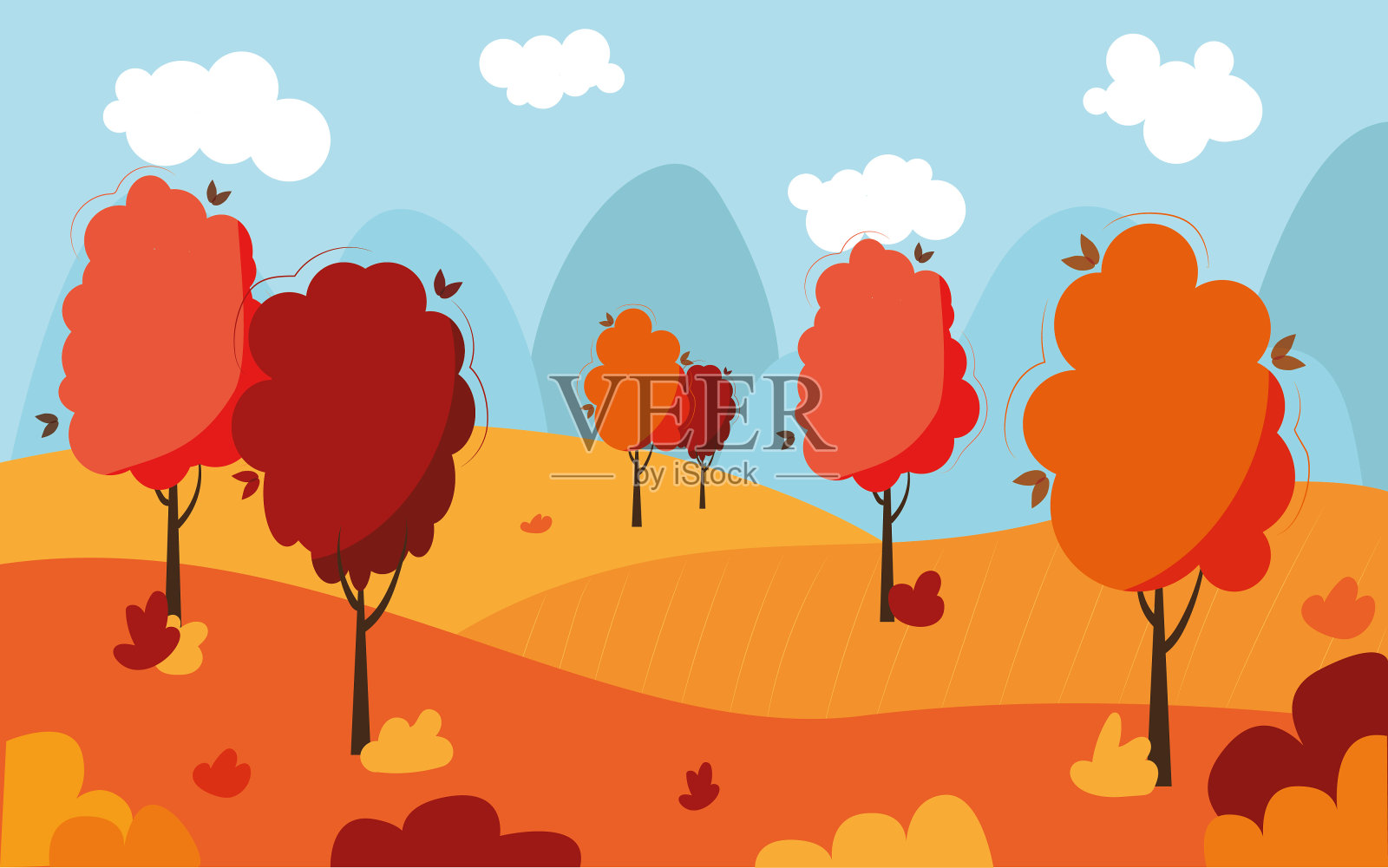 秋天的公园。秋天的树木。海报。维特科尔尼插图质量高。插画图片素材