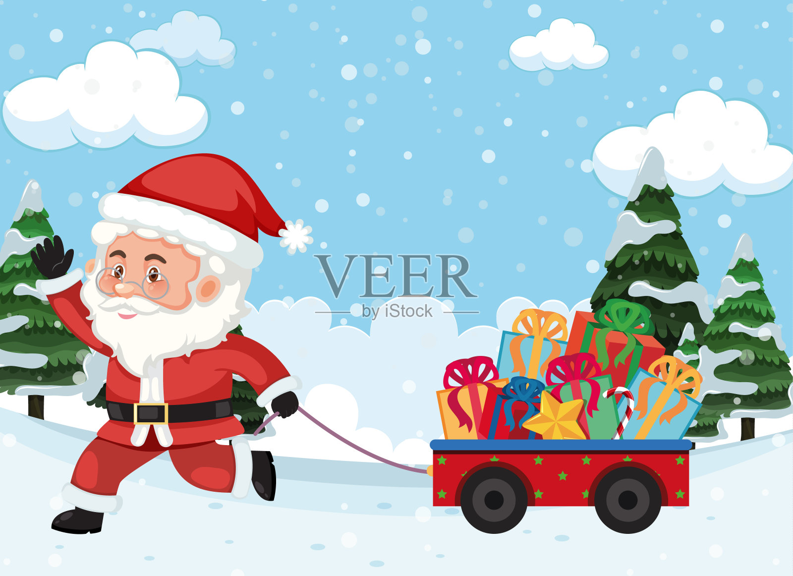 圣诞主题与圣诞老人和礼物插画图片素材