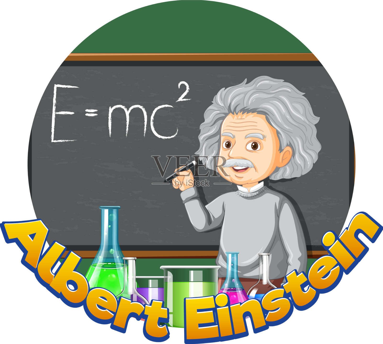 阿尔伯特·爱因斯坦的肖像在卡通风格设计元素图片
