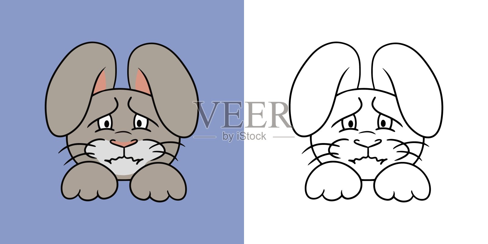 横向图片，冒犯，悲伤的兔子，动物的情绪，不满的兔子，矢量插图卡通风格插画图片素材