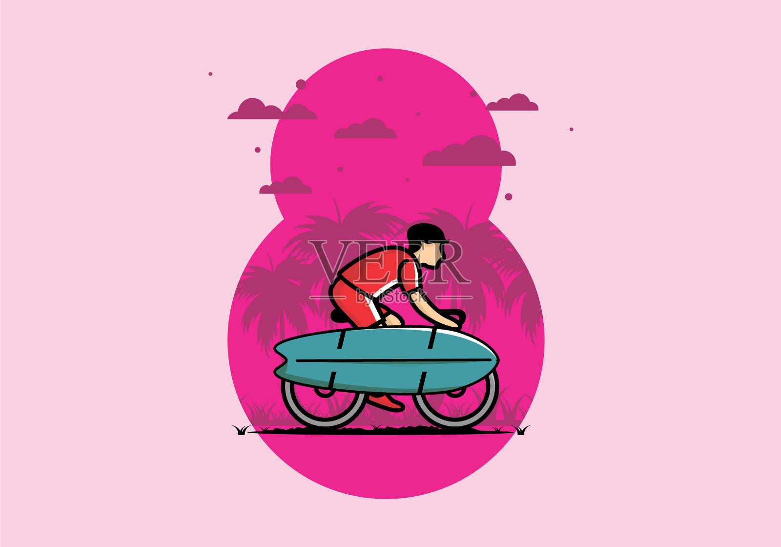 用冲浪板骑自行车插画图片素材