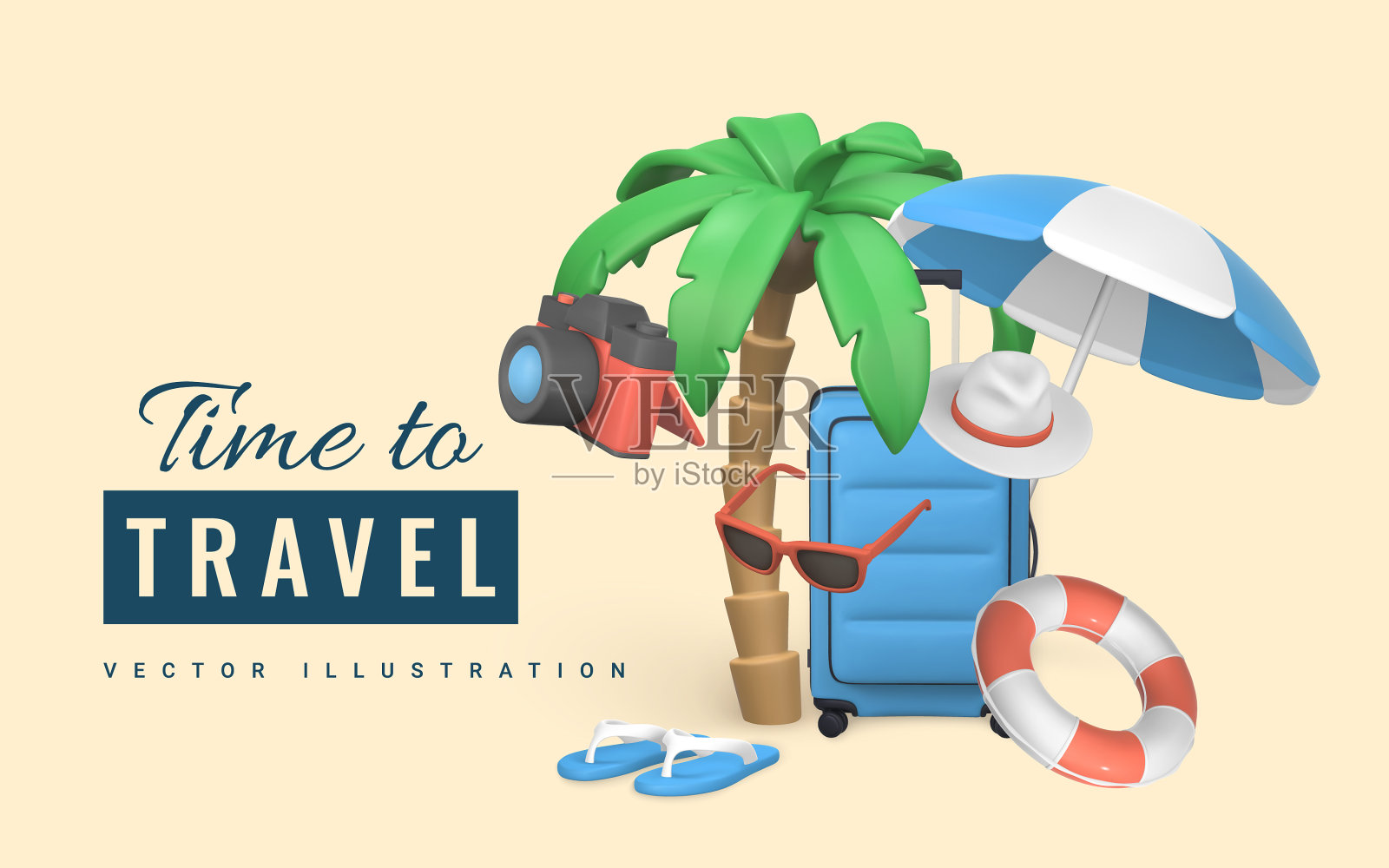 时间旅游促销横幅设计夏季3d插画图片素材