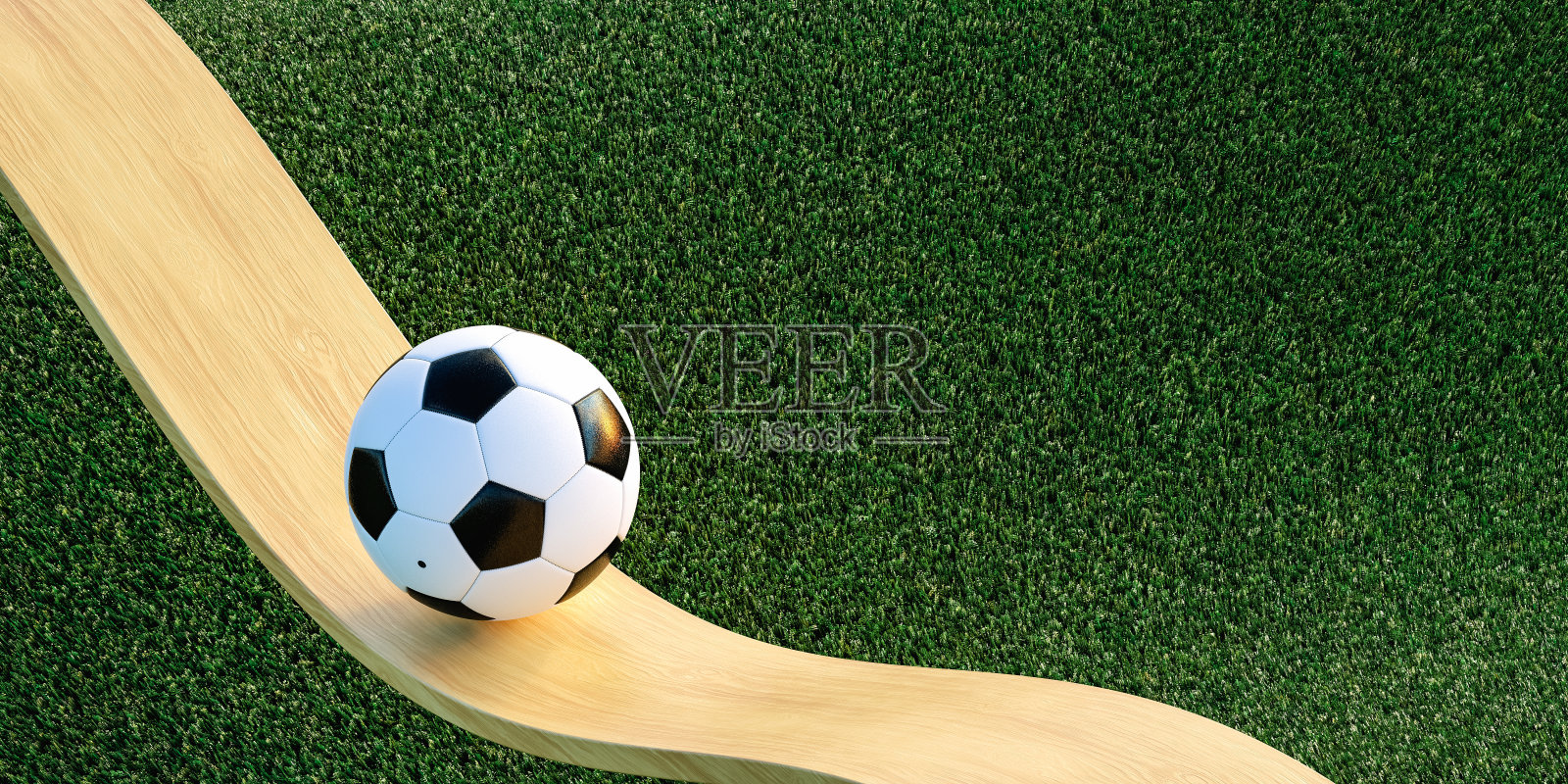 阳光下草地上的足球。三维渲染照片摄影图片