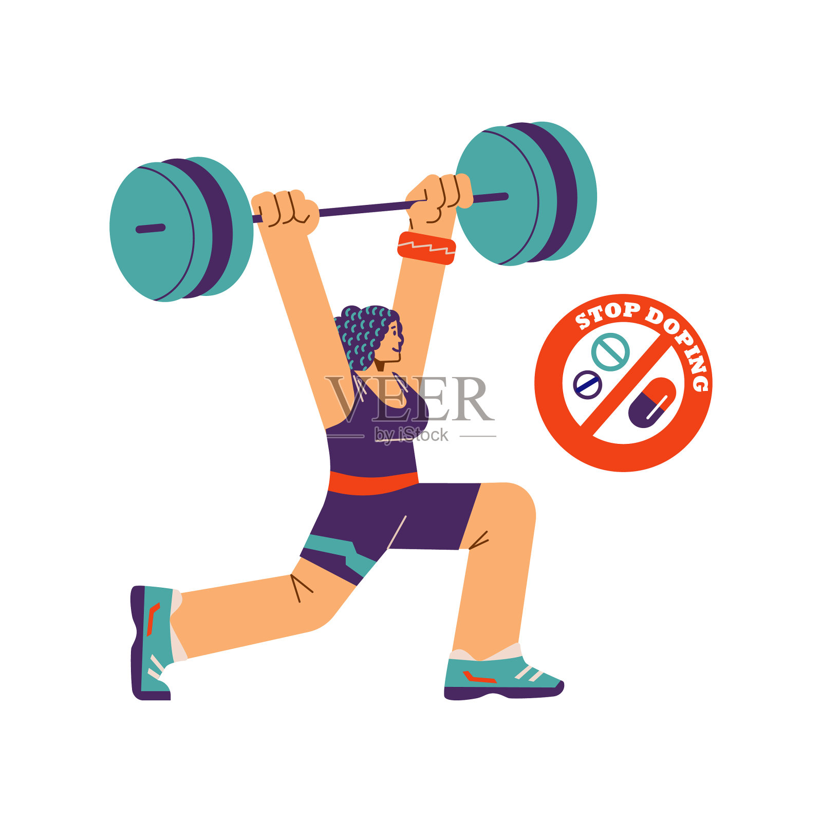 微笑的肌肉女运动员举起沉重的杠铃设计元素图片