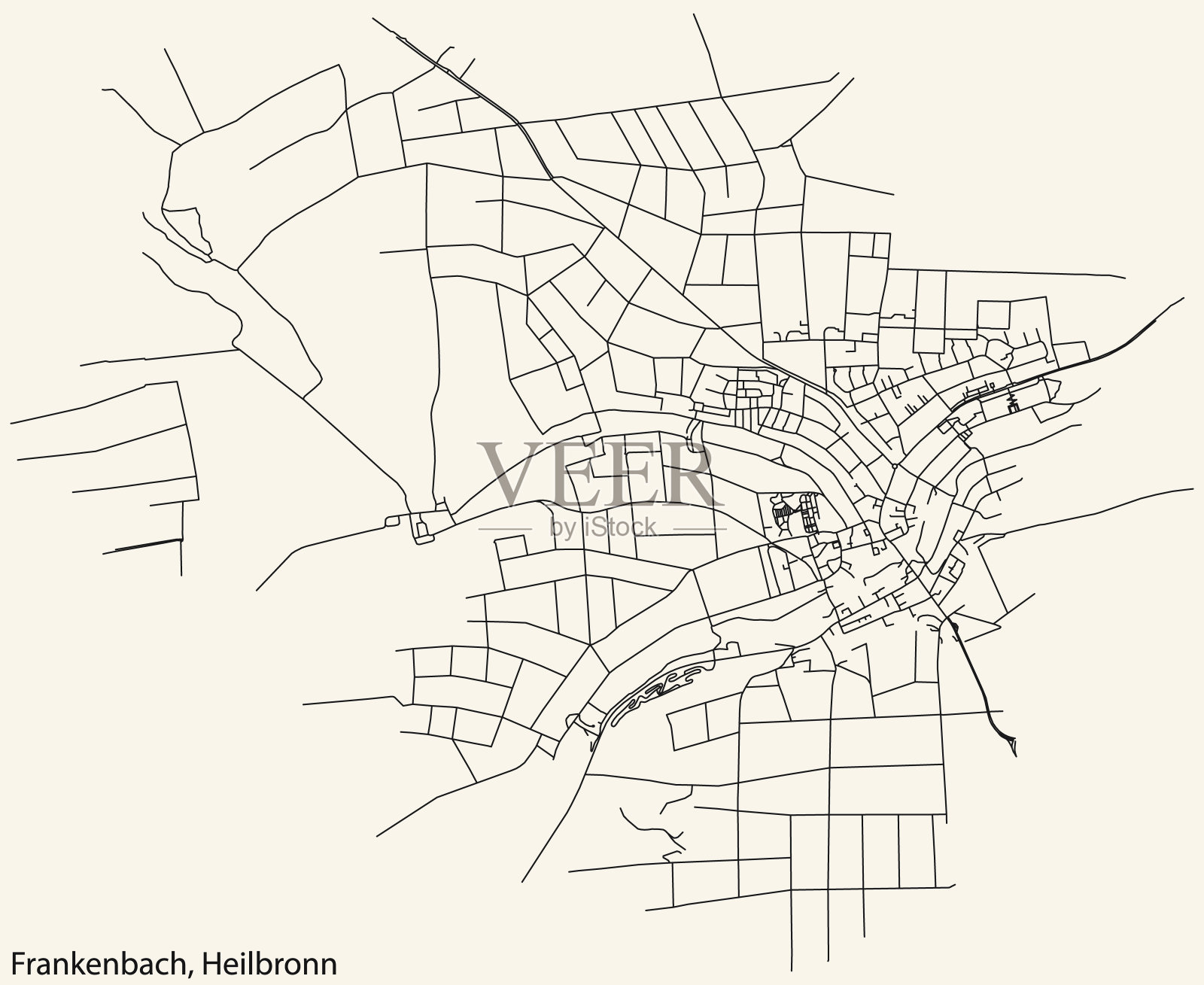 海尔布隆FRANKENBACH区街道地图插画图片素材