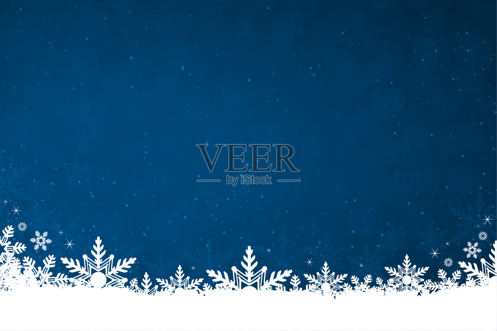白色的雪和雪花在底部的深蓝色水平圣诞背景矢量插图插画图片素材