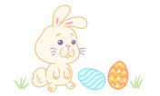 卡哇伊风格的复活节兔子和蛋的矢量插图。插画图片
