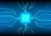 微芯片技术背景，蓝色电路板图案插画图片
