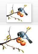 橙色节气中国风霜降国风柿子枣树和鸟元素元素符号图片
